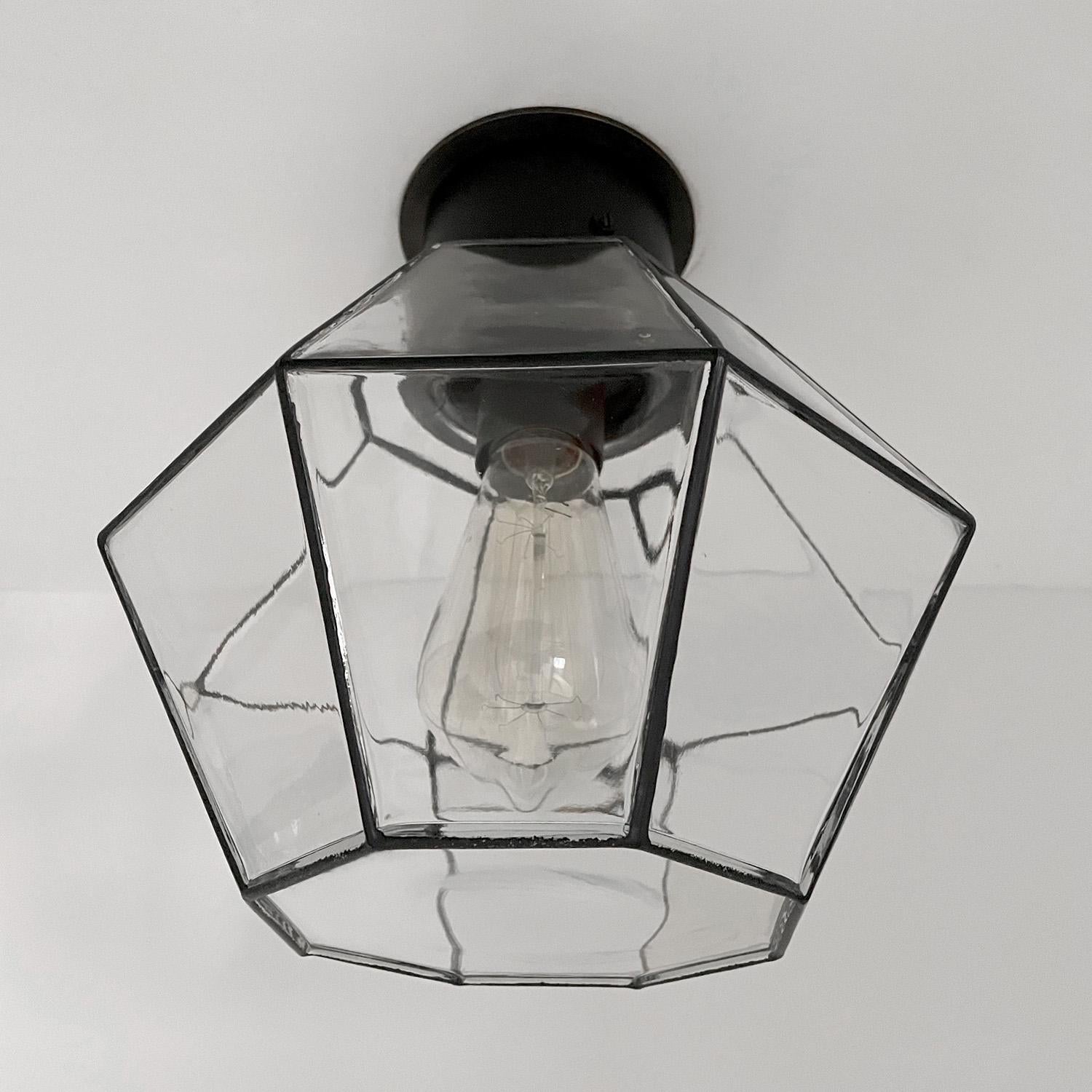 Mid-20th Century Limburg Glass and Iron Ceiling Light Flush Mount For Sale