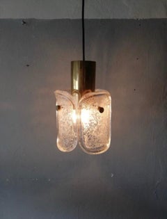 Limburg Ice Glass and Brass Pendant Lamp, 1970s Ceiling Lamp Germany