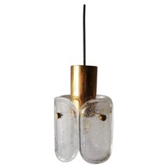 Limburg Ice Glass and Brass Pendant Lamp, 1970s Ceiling Lamp Germany
