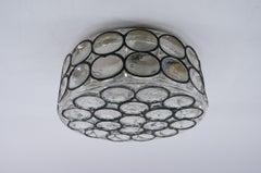 Limburg Large Circular Iron Rings & Glass Flush Mount Light or Sconce 1960s