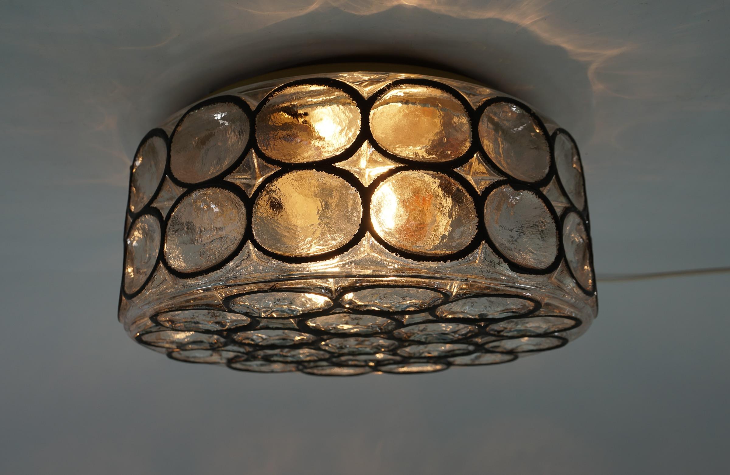 Limburg Large Circular Iron Rings & Glass Flush Mount Light or Sconce 1960s In Good Condition In Nürnberg, Bayern