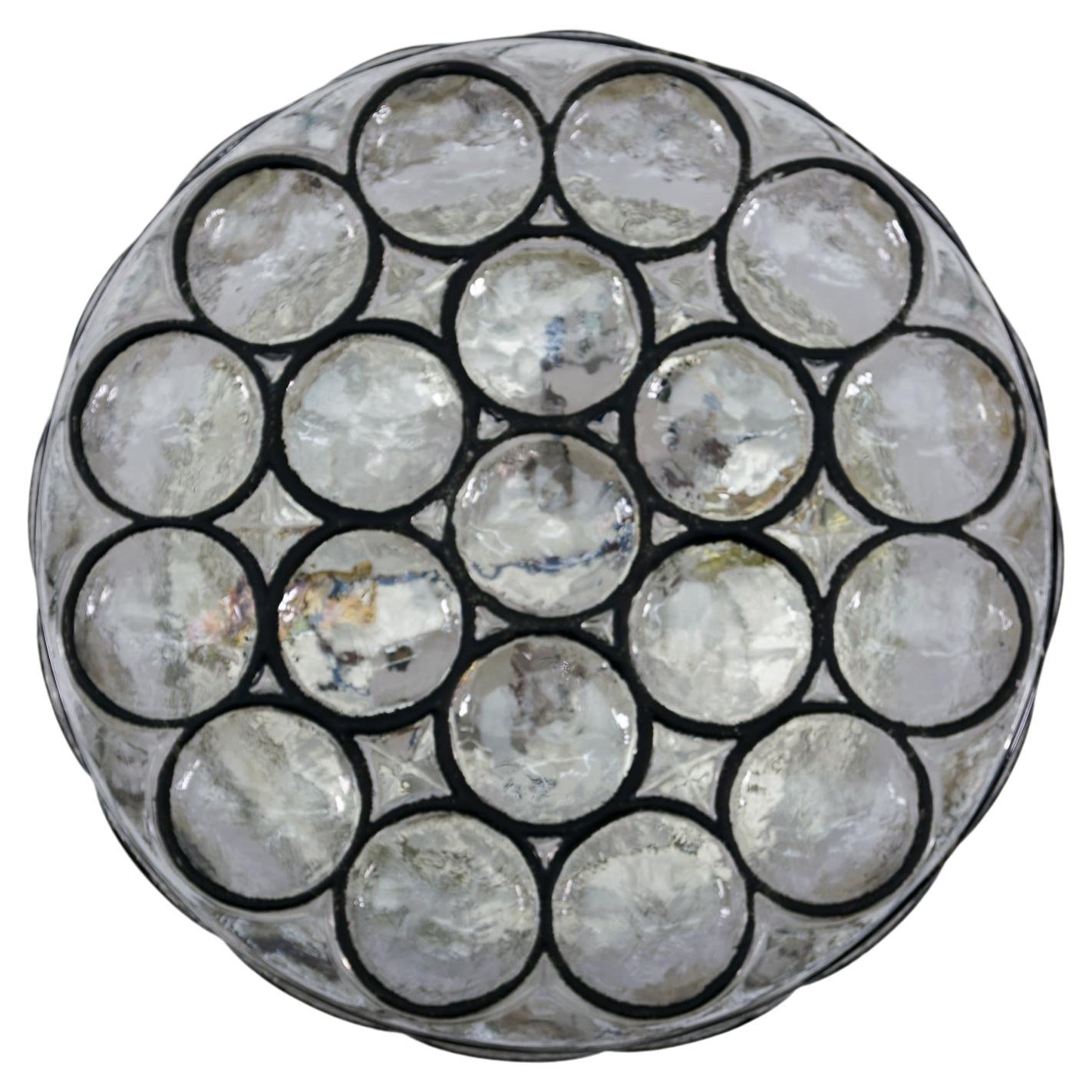 Limburg Large Circular Iron Rings & Glass Flush Mount Light or Sconce 1960s