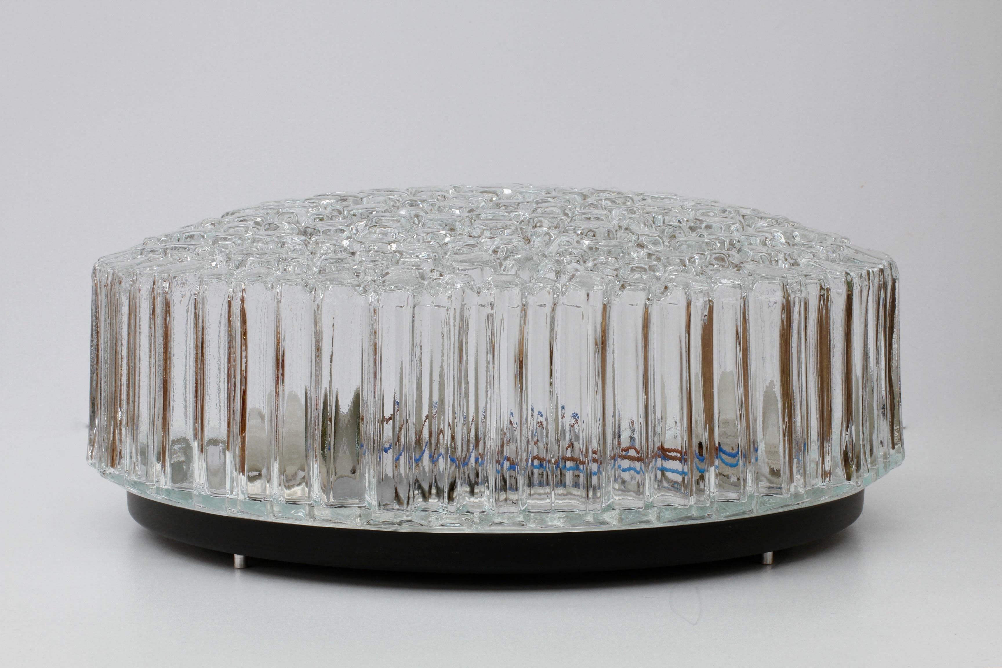 Limburg Large Organic Textured Clear Ice Crystal Glass Flush Mount, circa 1970s For Sale 2