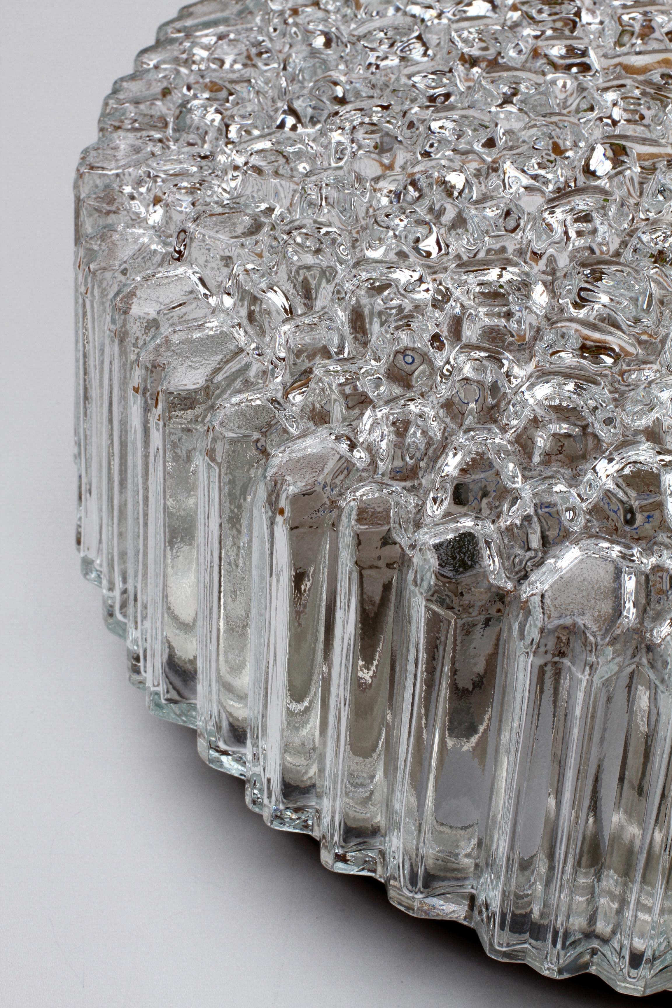 Limburg Large Organic Textured Clear Ice Crystal Glass Flush Mount, circa 1970s For Sale 3