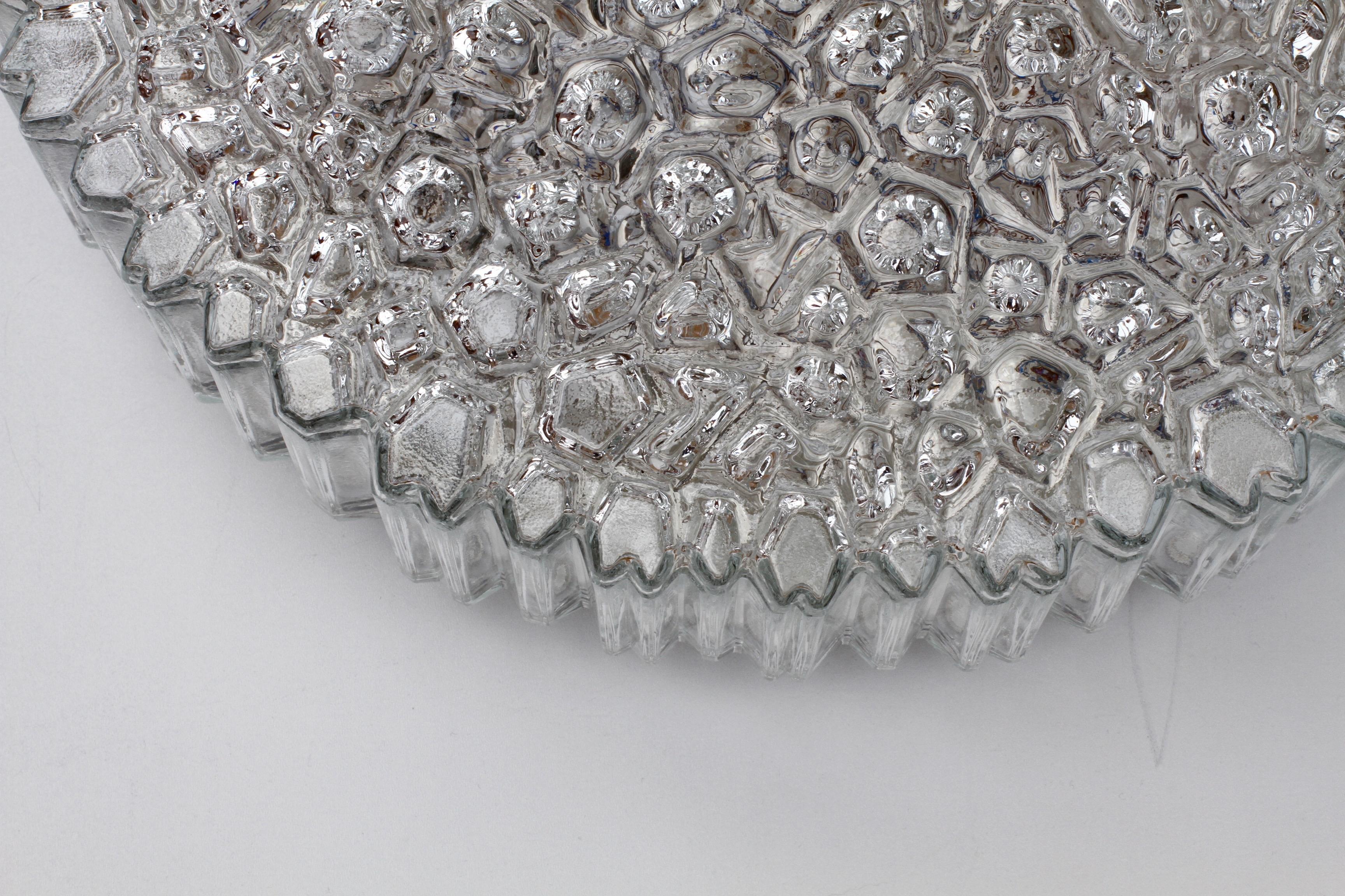 Limburg Large Organic Textured Clear Ice Crystal Glass Flush Mount, circa 1970s For Sale 4