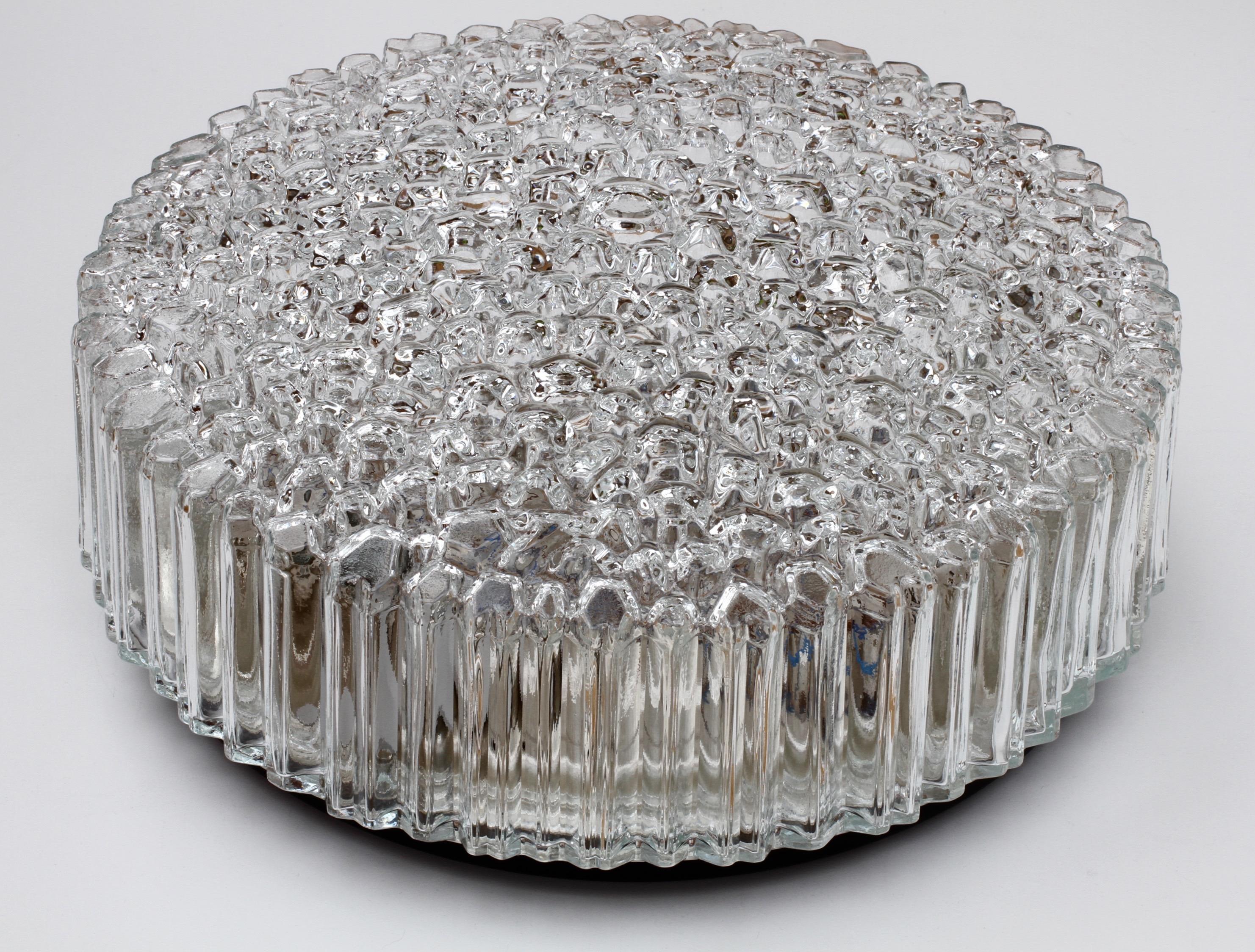 Limburg Large Organic Textured Clear Ice Crystal Glass Flush Mount, circa 1970s For Sale 6