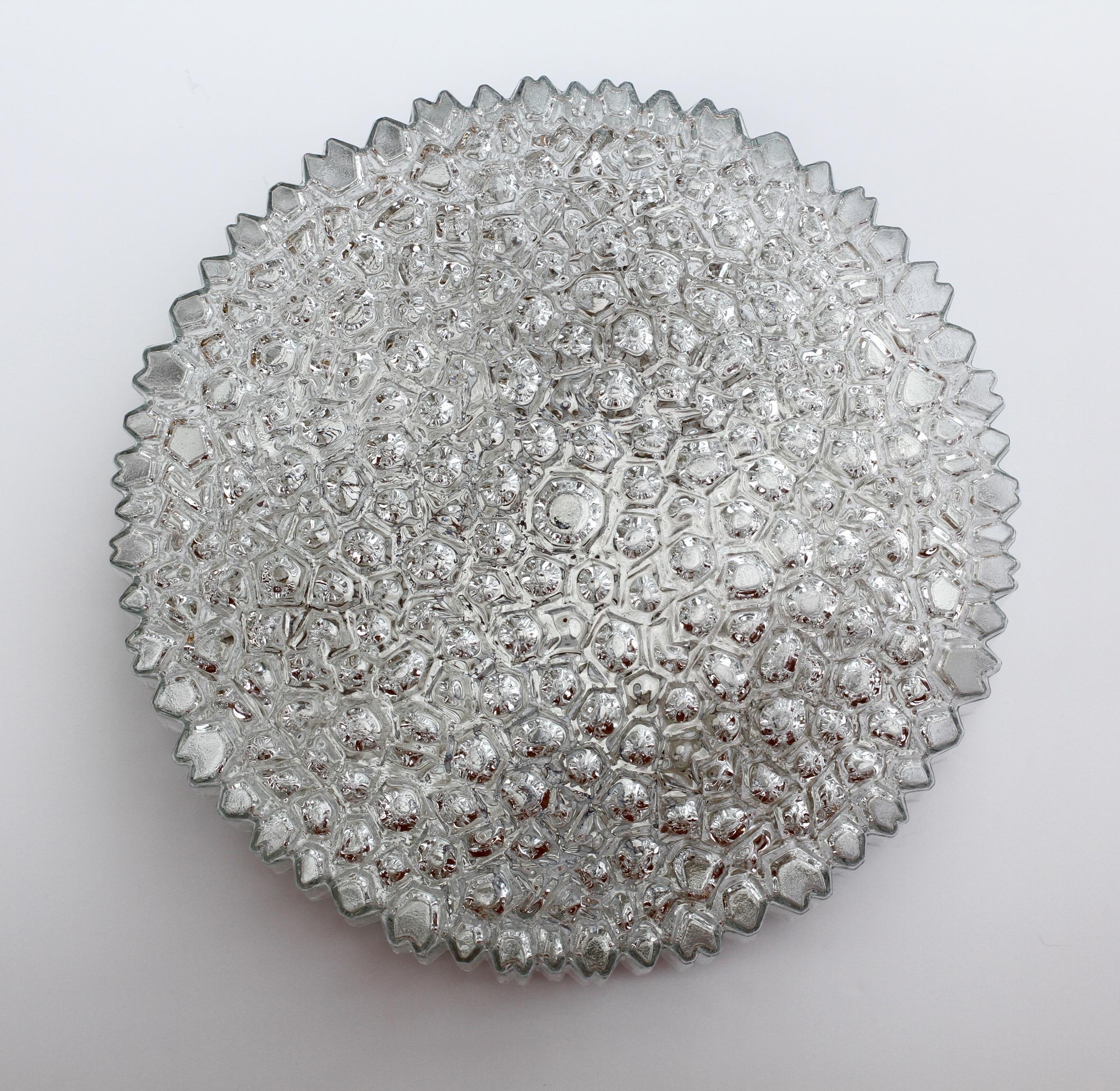 Mid-Century Modern Limburg Large Organic Textured Clear Ice Crystal Glass Flush Mount, circa 1970s For Sale