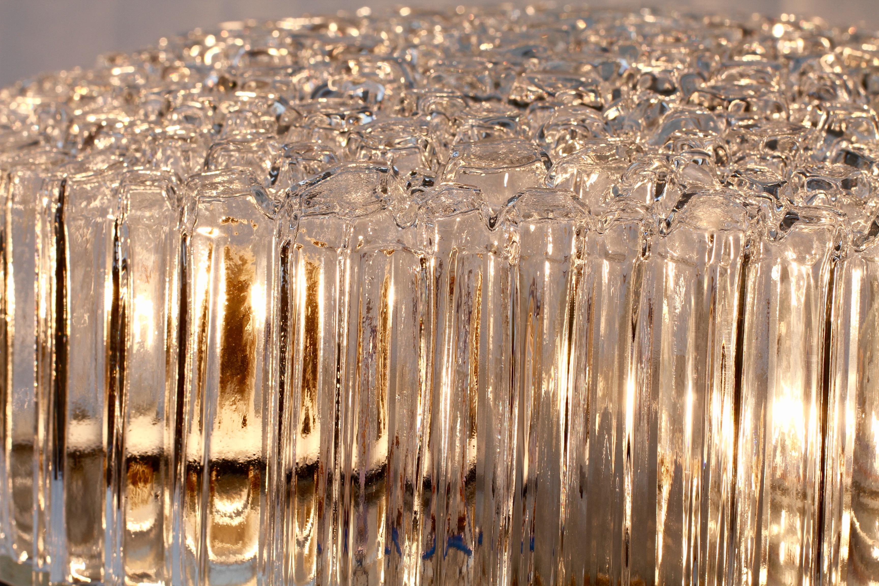 Metal Limburg Large Organic Textured Clear Ice Crystal Glass Flush Mount, circa 1970s For Sale