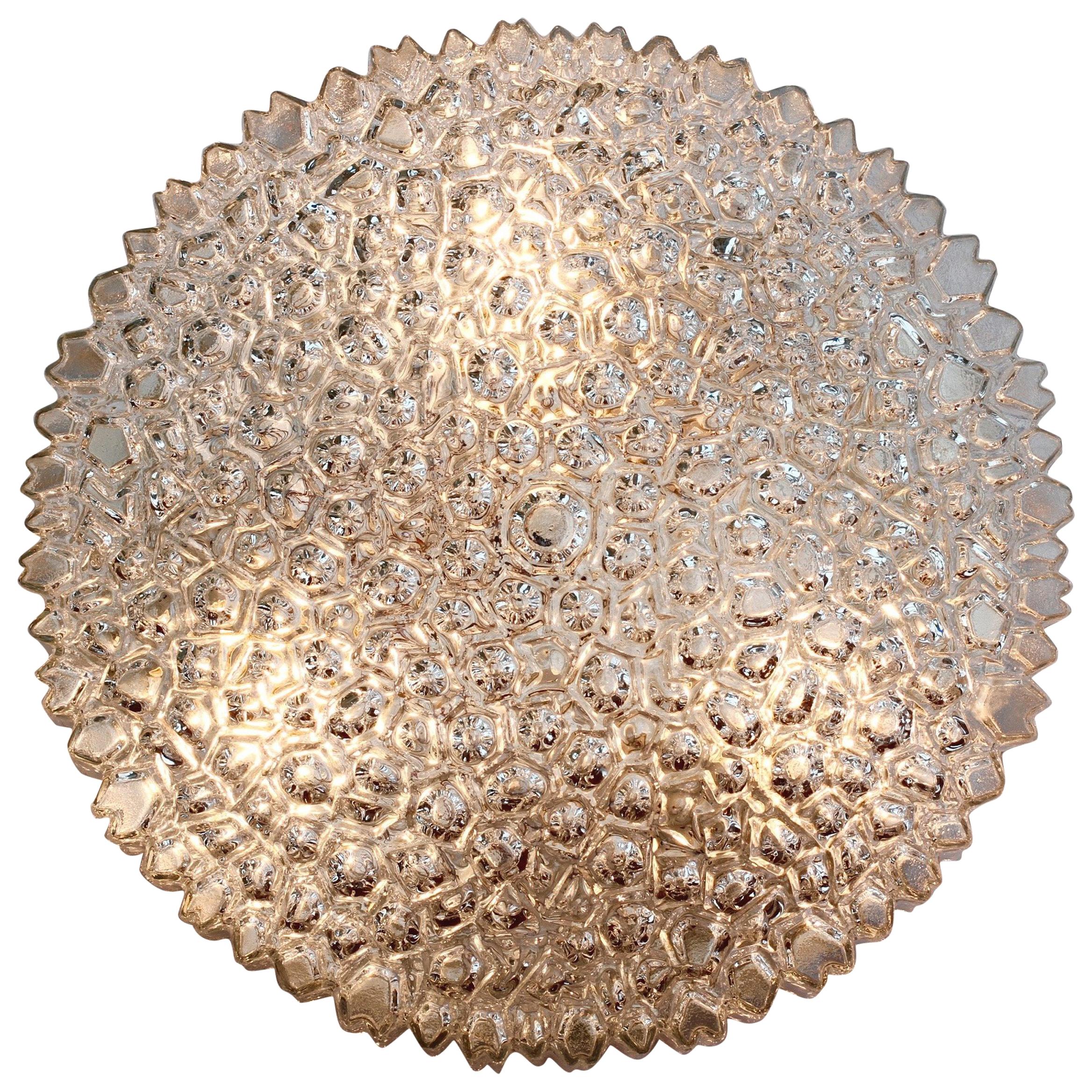 Limburg Large Organic Textured Clear Ice Crystal Glass Flush Mount, circa 1970s For Sale