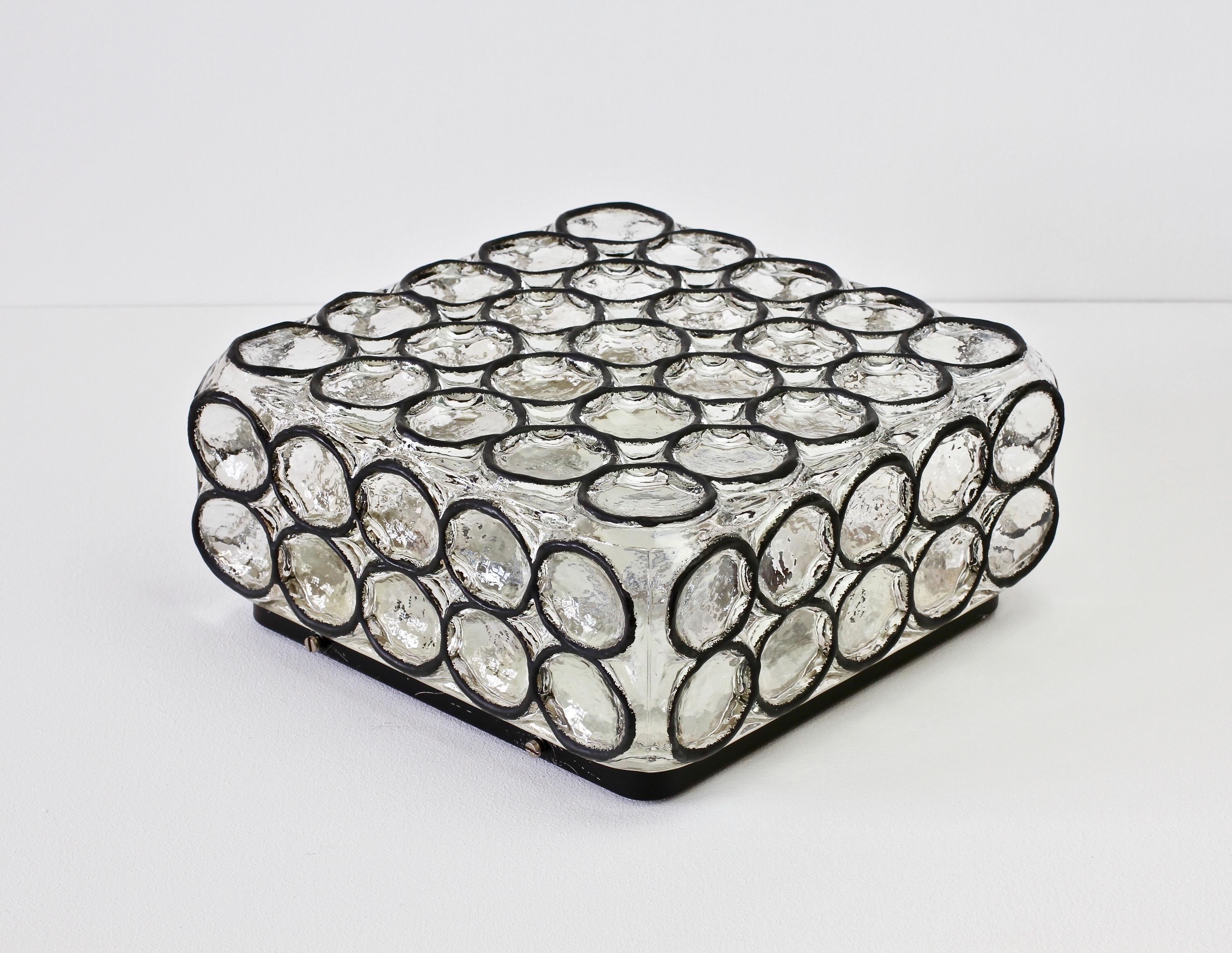 1 of 4 Limburg Large Square Iron Rings Glass Flushmount Ceiling Wall Light 1960s For Sale 4