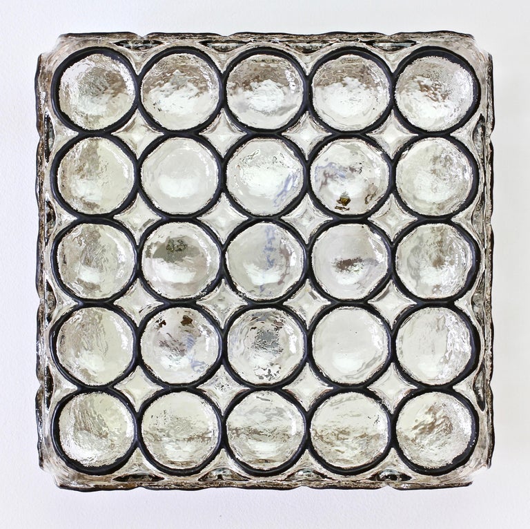 1 of 2 Limburg Large Square Iron Rings Glass Flushmount Ceiling Wall Light 1960s For Sale 6