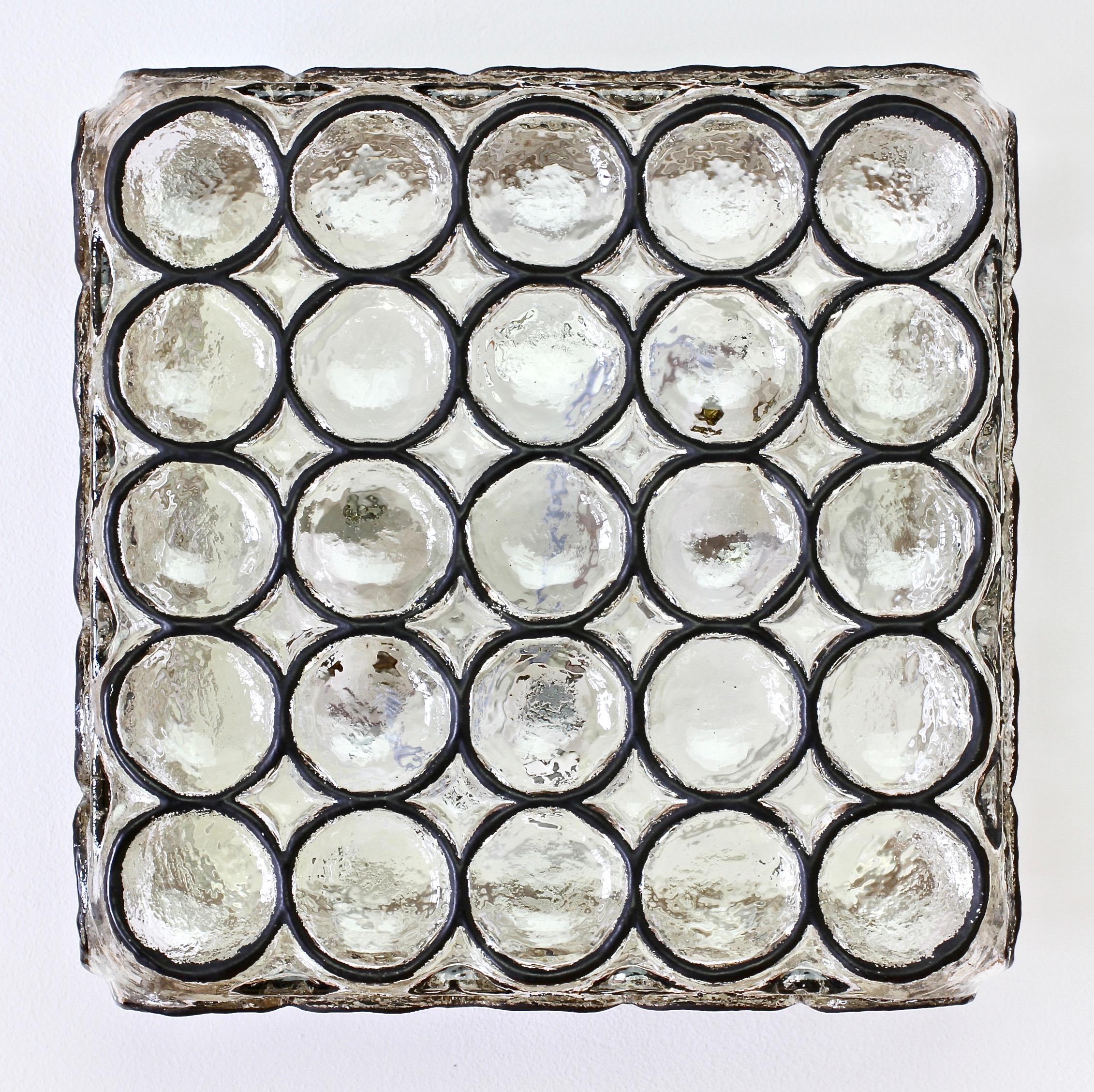 Limburg Large Square Iron Rings Glass Flushmount Ceiling / Wall Light, 1960s 6