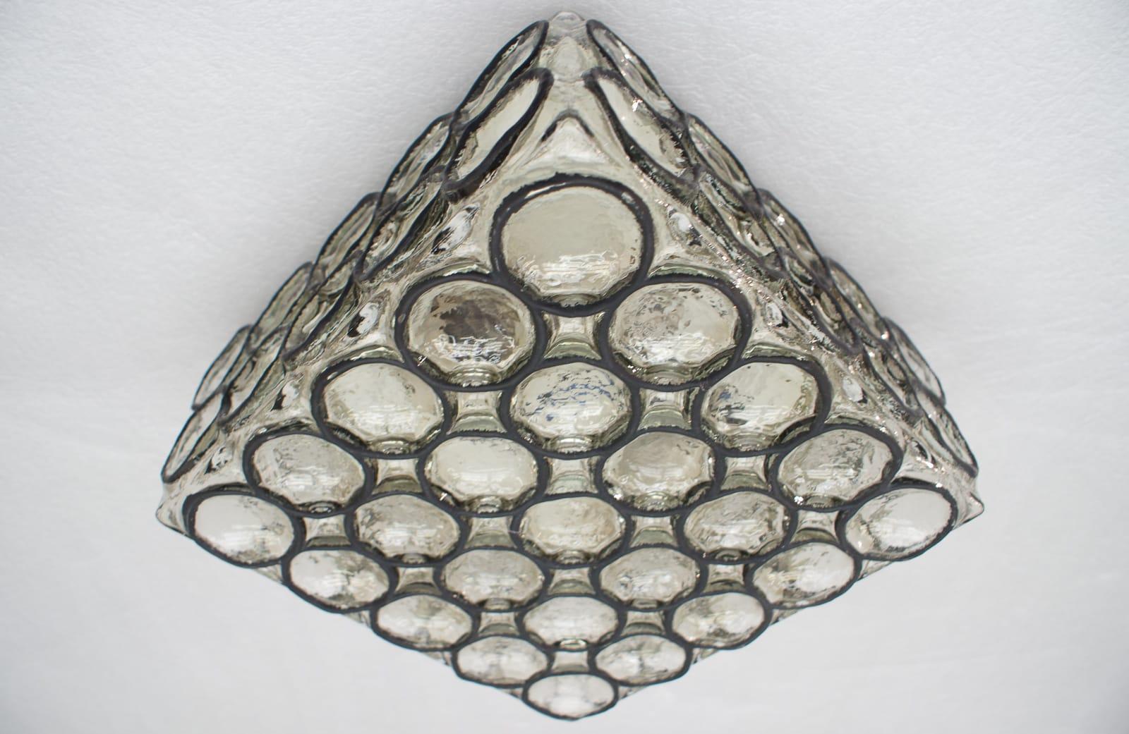 Limburg Large Square Iron Rings Glass Flush Mount Ceiling / Wall Light, 1960s In Good Condition In Nürnberg, Bayern
