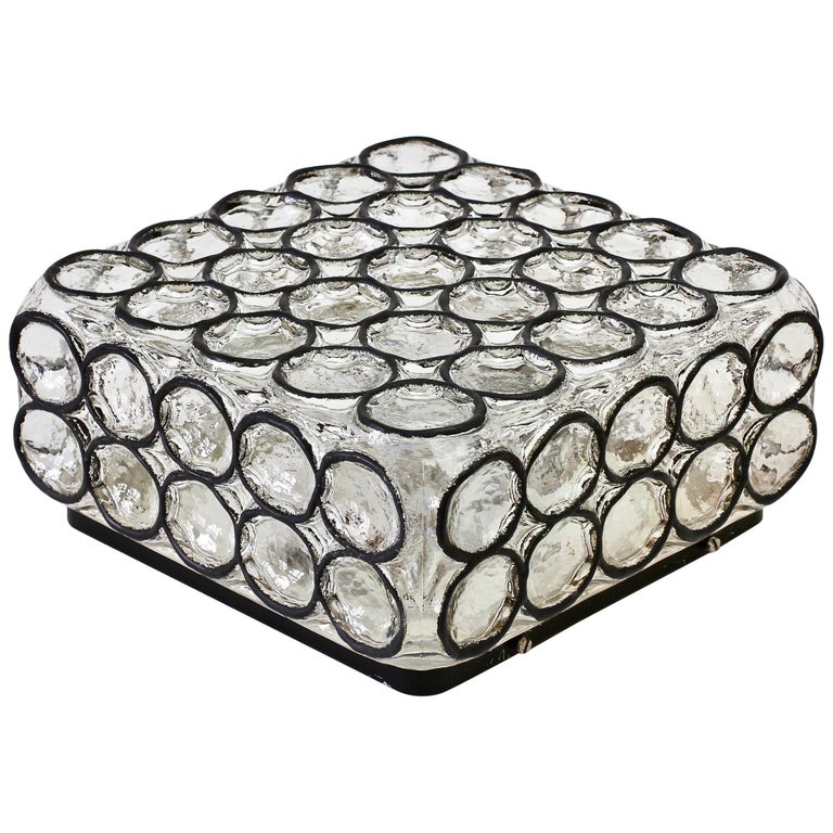 1 of 2 Limburg Large Square Iron Rings Glass Flushmount Ceiling Wall Light 1960s For Sale