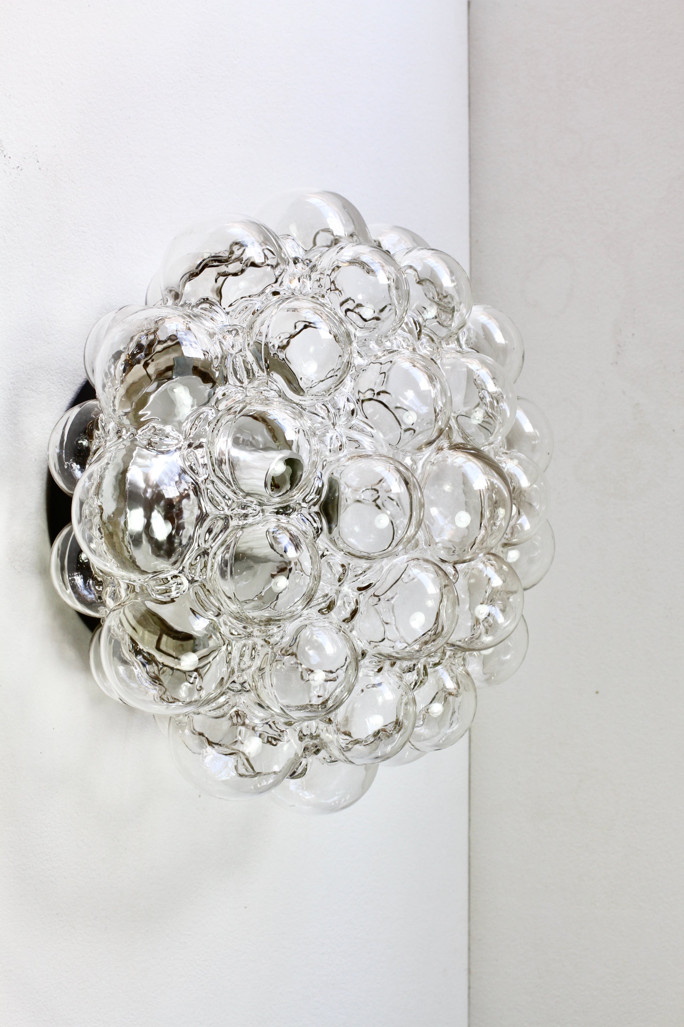 Vintage Mid-Century smoked / grey colored / coloured bubble glass flush mount light fixture / sconce designed by Finnish legendary glass designer Helena Tynell for Glashutte Limburg, Germany in the late 1960s to early 1970s. This is the largest