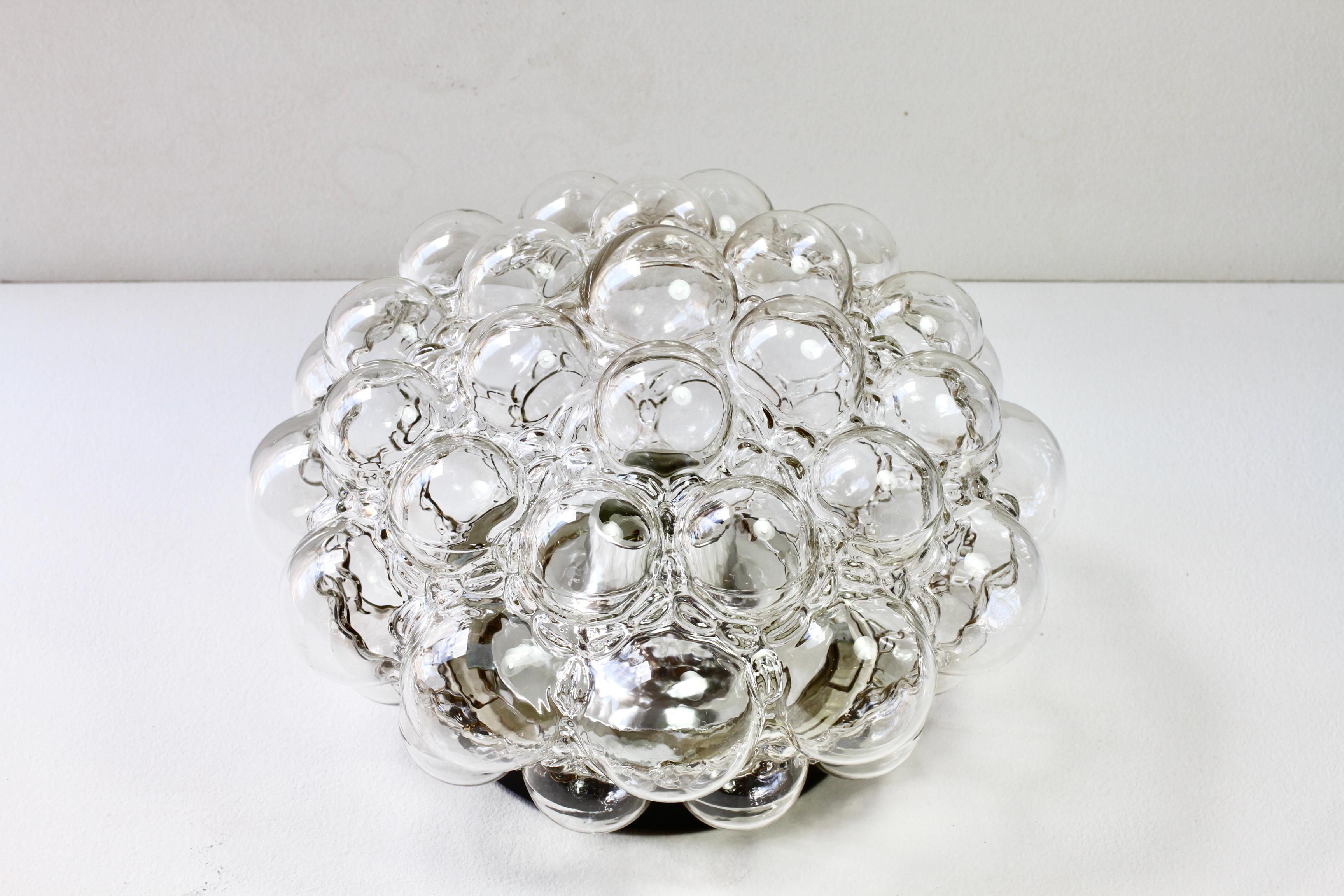 Aluminum Limburg Large Vintage Helena Tynell Smoked Bubble Glass Flush Mount Light 1960s