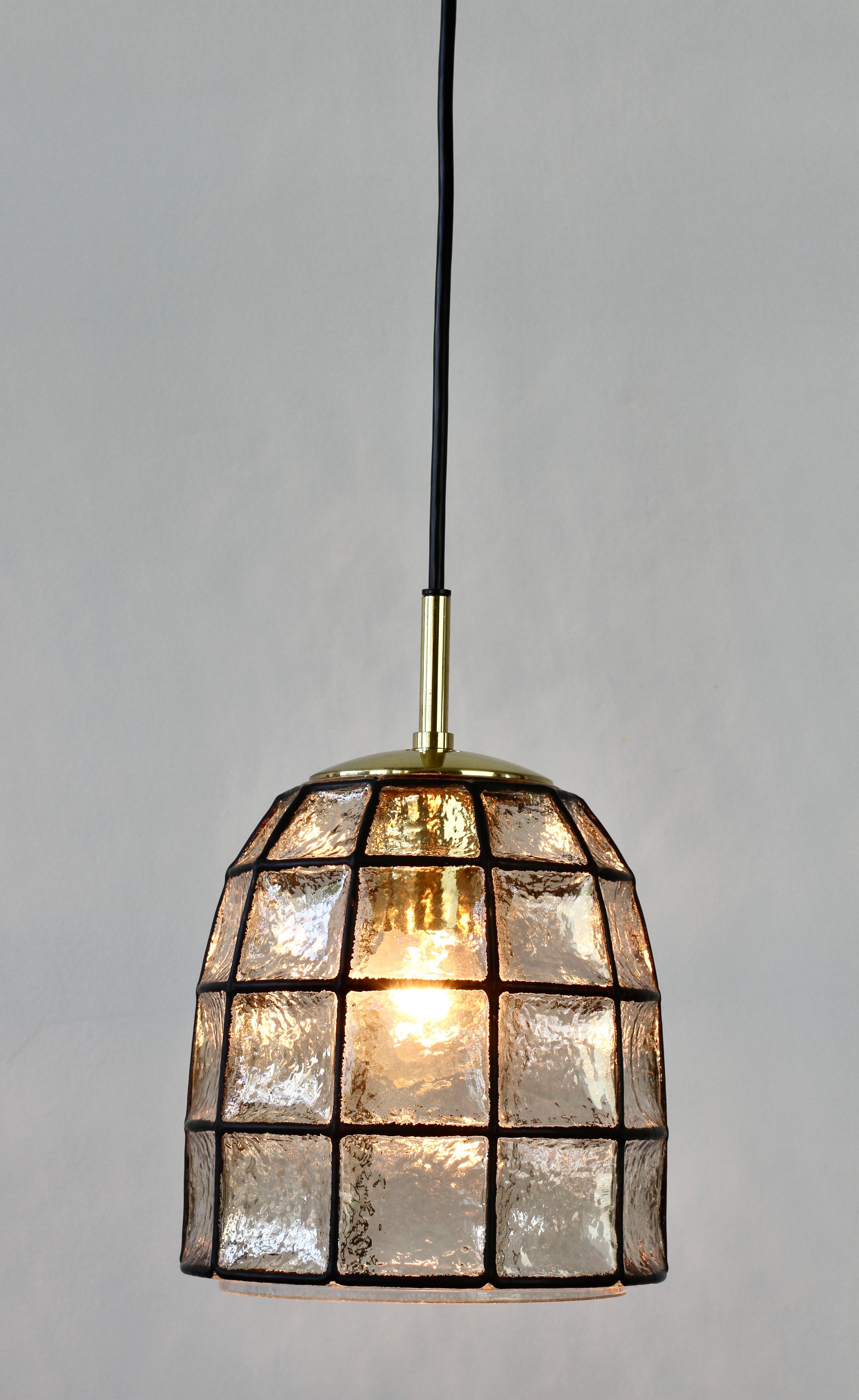 20th Century Limburg Mid-Century Vintage Glass and Brass Bell Pendant Light / Lamp, 1960s For Sale