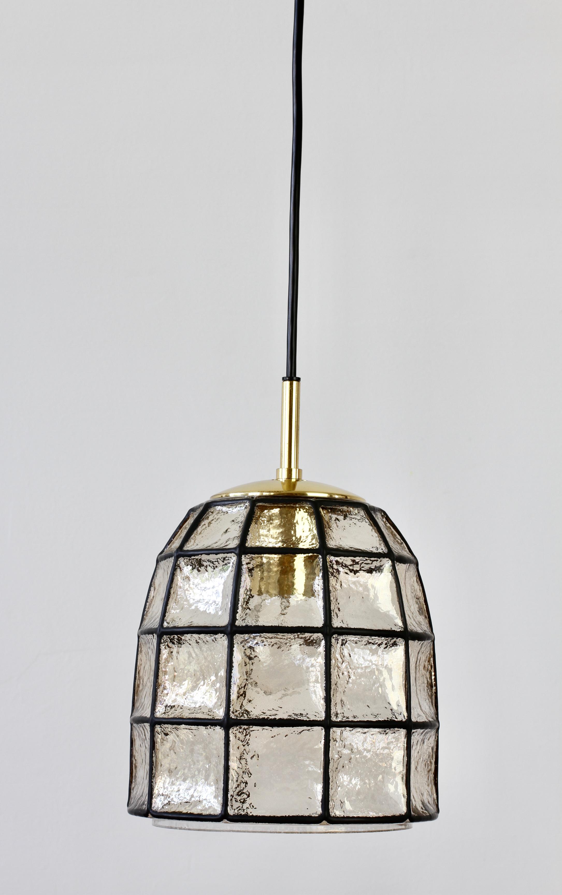 Limburg Mid-Century Vintage Glass and Brass Bell Pendant Light / Lamp, 1960s For Sale 1