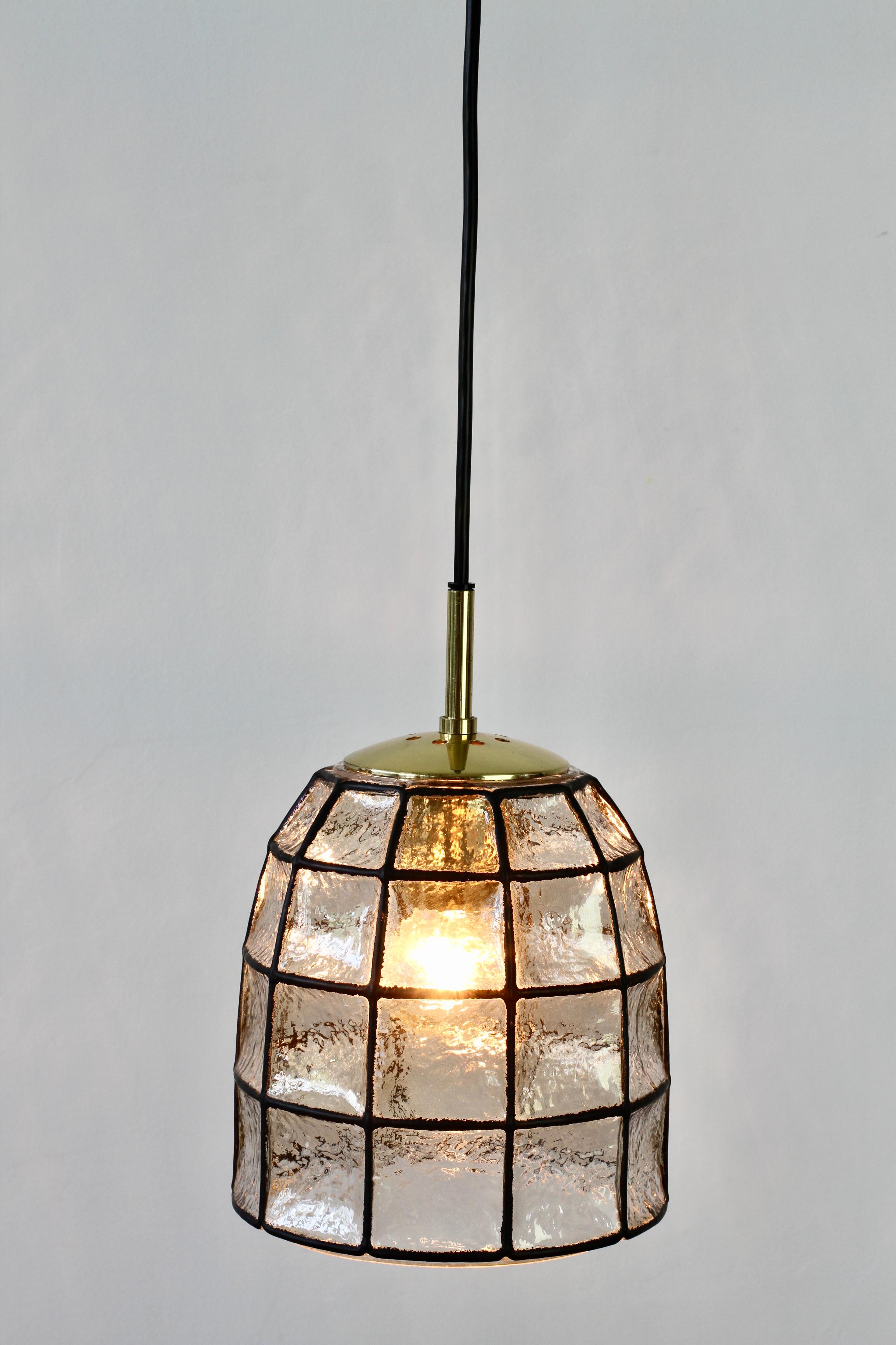 Mid-Century Modern Limburg Mid-Century Vintage Glass and Brass Bell Pendant Light / Lamp, 1960s For Sale