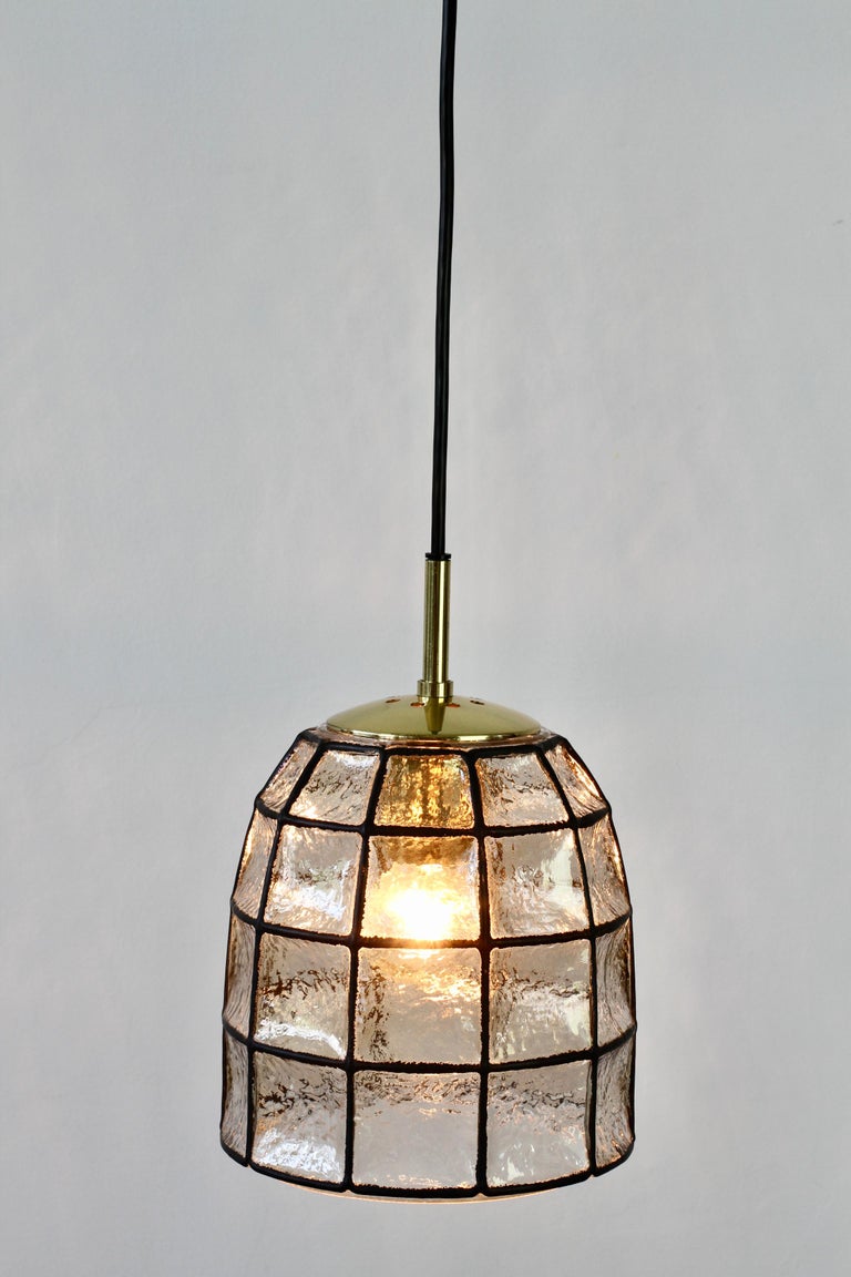 Limburg MidCentury Vintage Glass and Brass Bell Pendant Light / Lamp