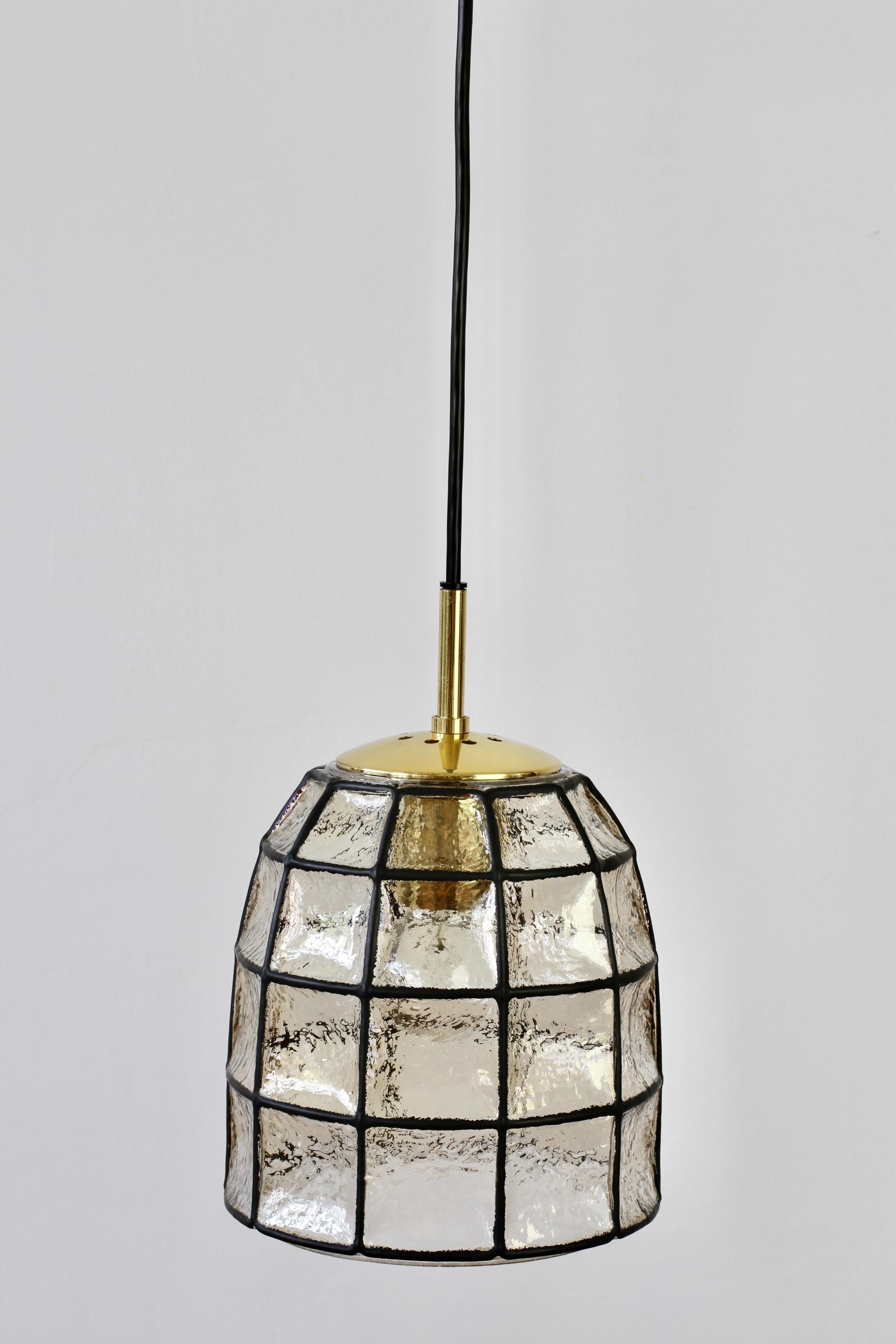 German Limburg Mid-Century Vintage Glass and Brass Bell Pendant Light / Lamp, 1960s For Sale