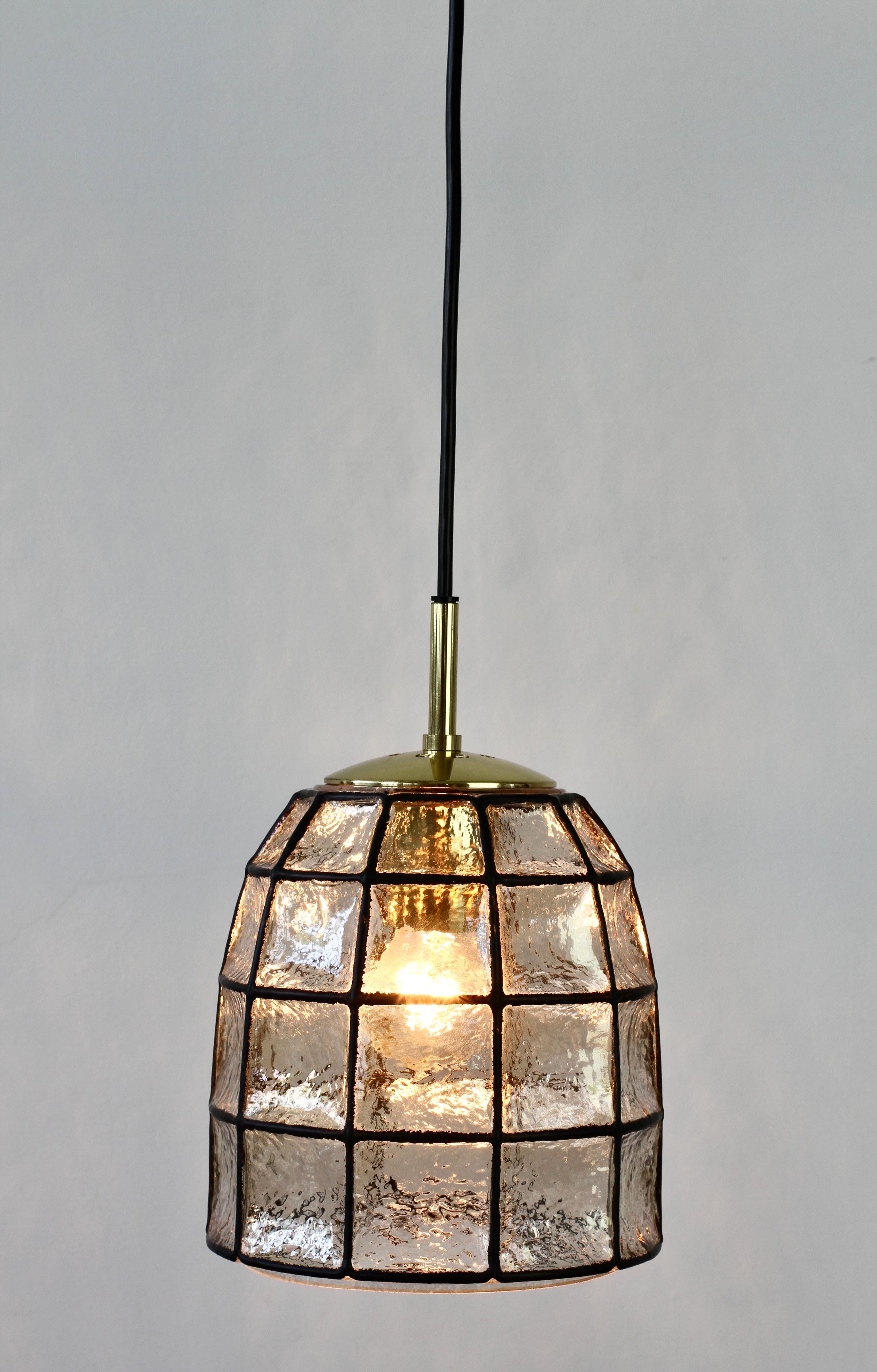Molded Limburg Mid-Century Vintage Glass and Brass Bell Pendant Light / Lamp, 1960s For Sale