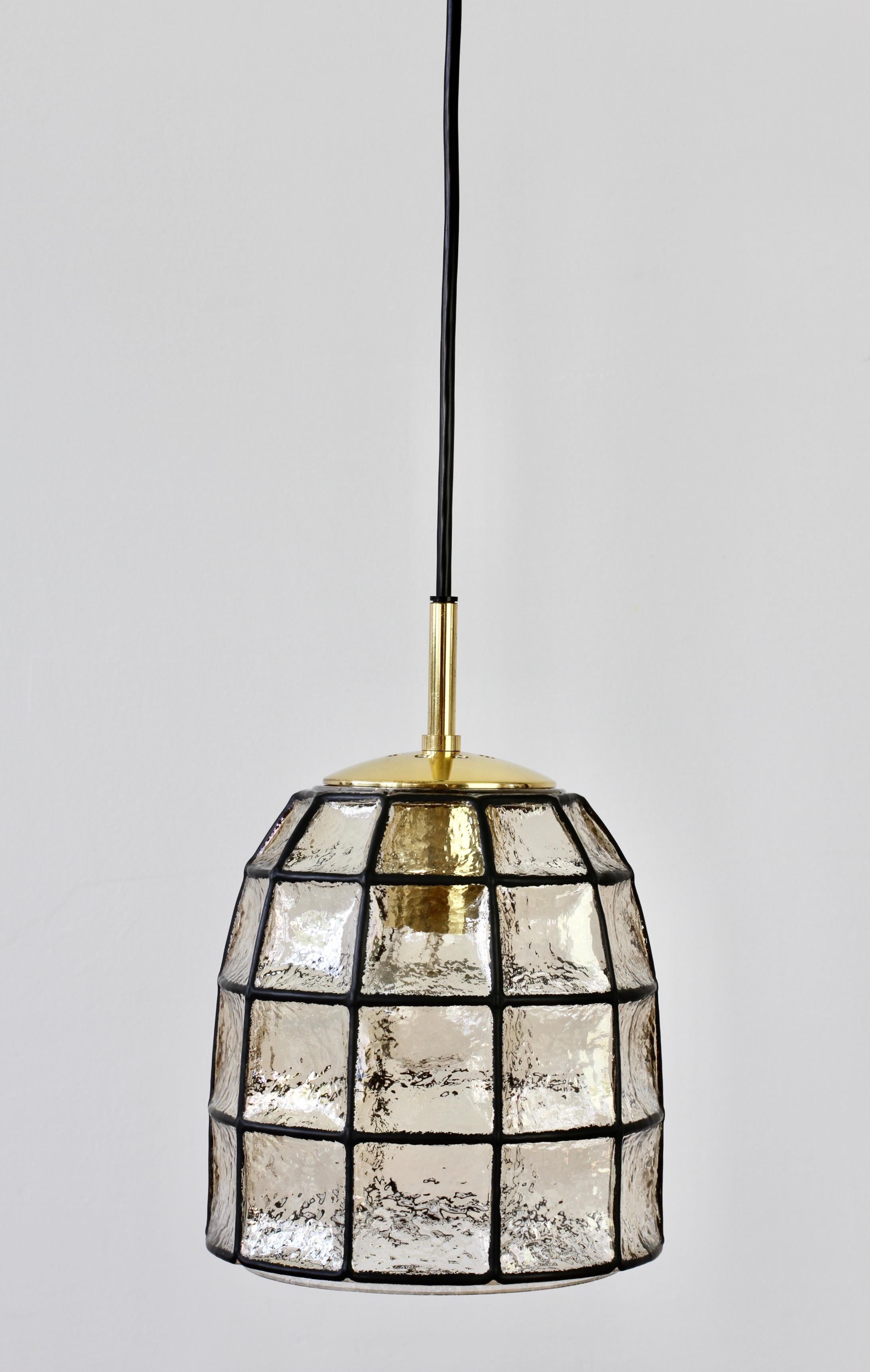 Limburg Mid-Century Vintage Glass and Brass Bell Pendant Light / Lamp, 1960s In Good Condition For Sale In Landau an der Isar, Bayern