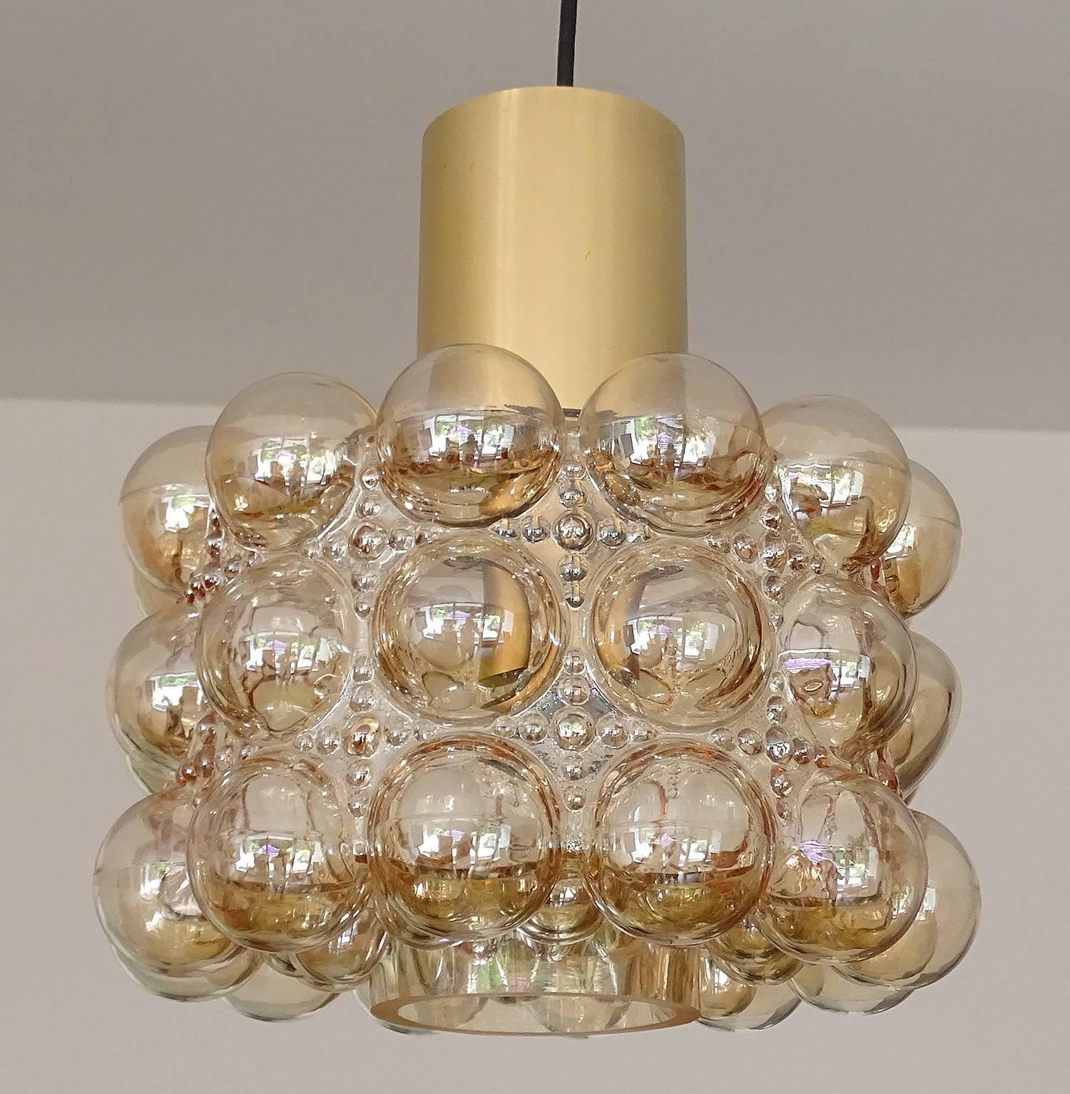 German Limburg MidCentury Bubble Glass Brass Chandelier Pendant Light, Gio Ponti Era For Sale