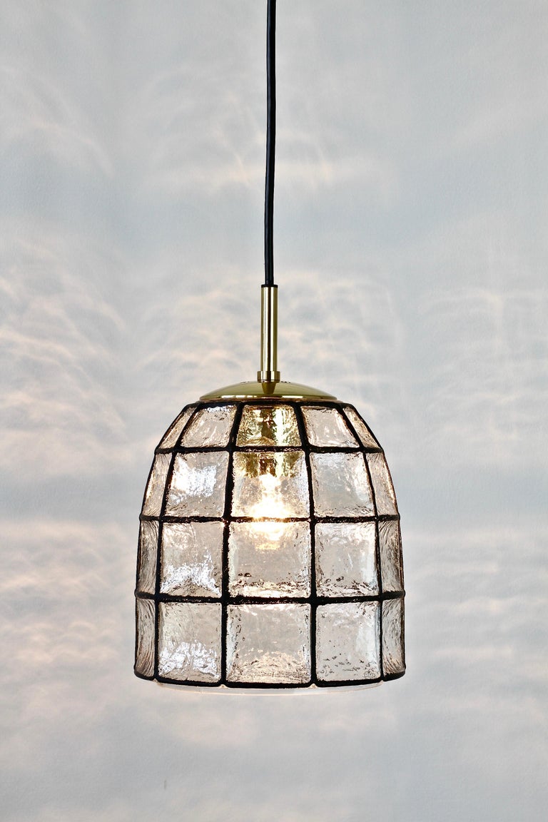 Mid-Century Modern Limburg Midcentury Clear Glass and Brass Bell Pendant Light / Lamp, 1960s For Sale