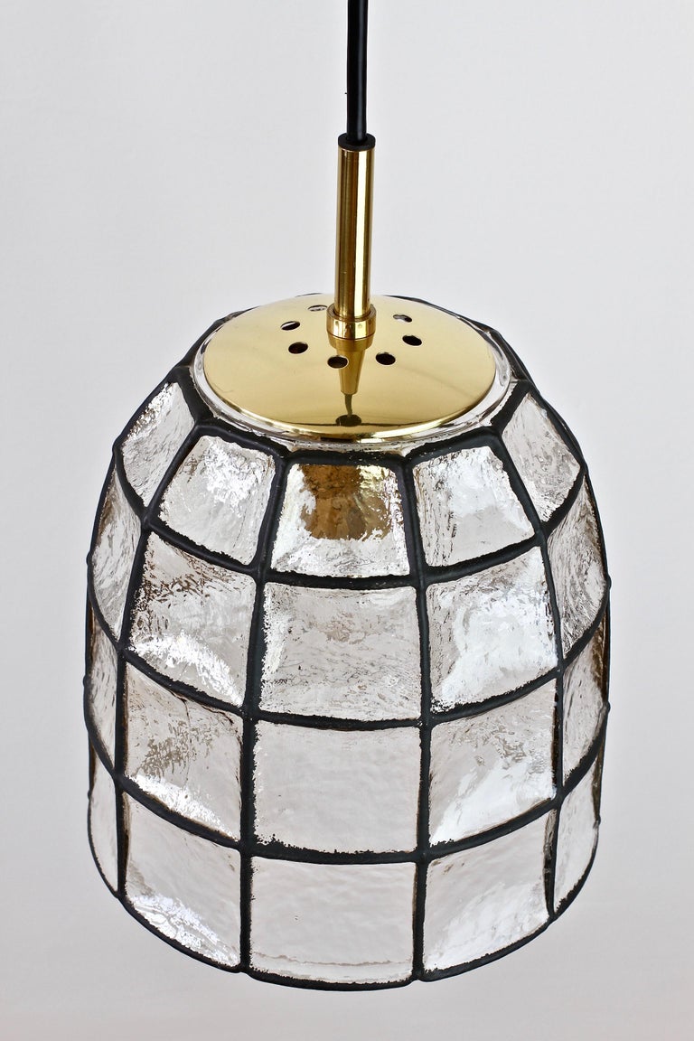 20th Century Limburg Midcentury Clear Glass and Brass Bell Pendant Light / Lamp, 1960s For Sale