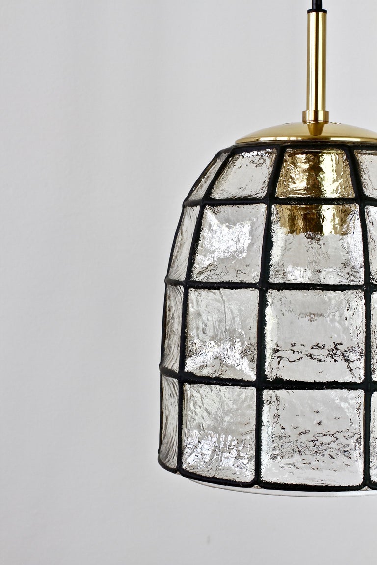 Limburg Midcentury Clear Glass and Brass Bell Pendant Light / Lamp, 1960s For Sale 1