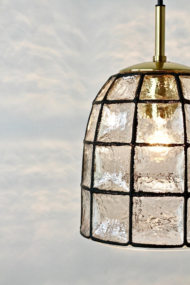 Limburg Midcentury Clear Glass and Brass Bell Pendant Light / Lamp, 1960s For Sale 2