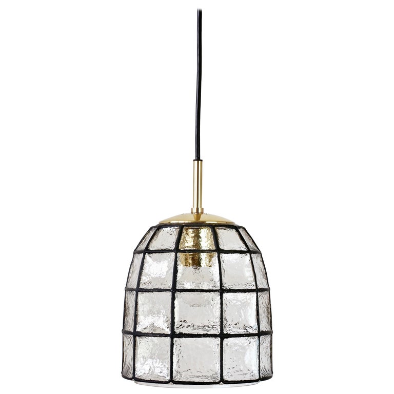 Limburg Midcentury Clear Glass and Brass Bell Pendant Light / Lamp, 1960s For Sale