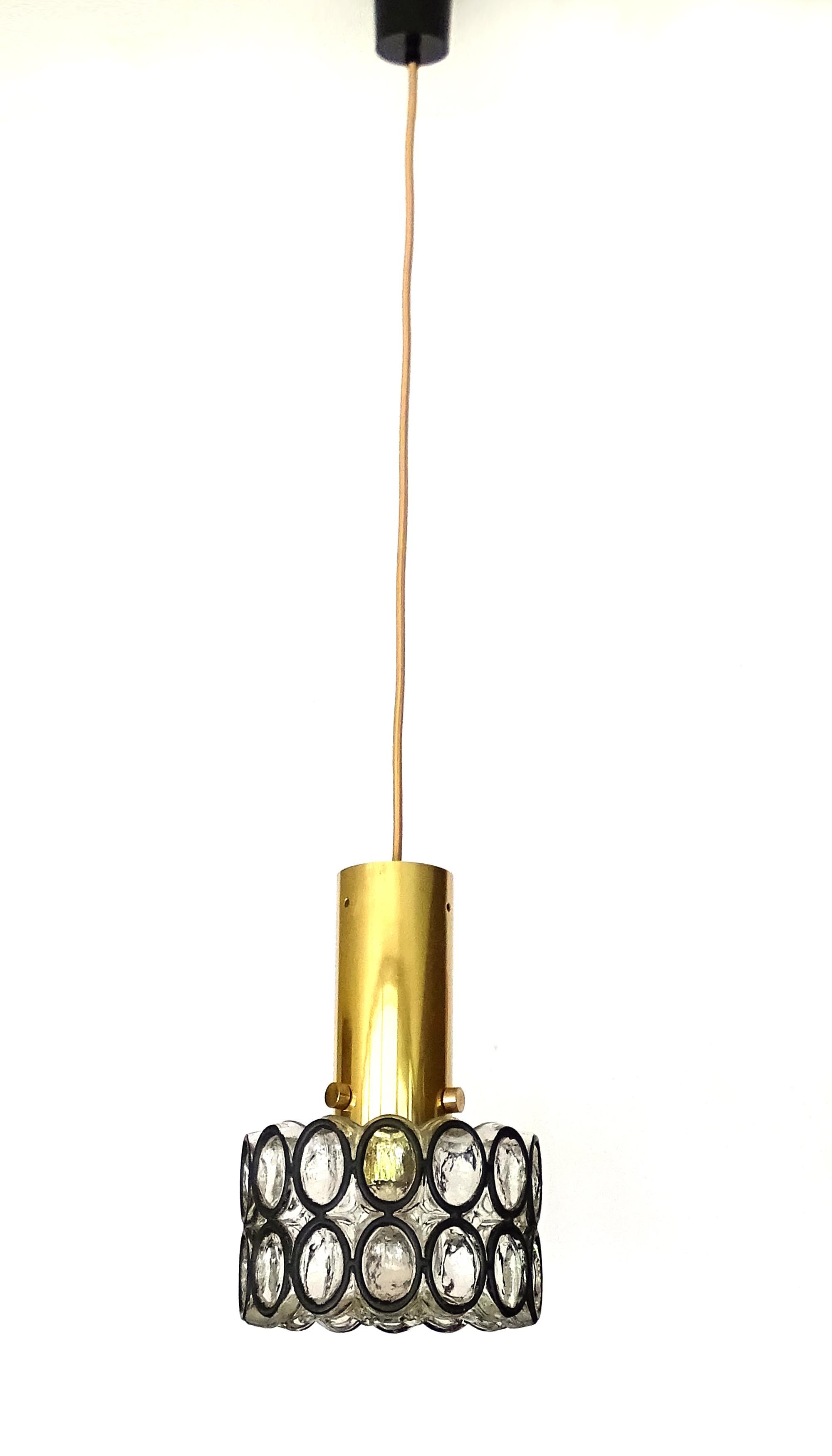 Mid-Century Modern Limburg Glass and Brass Pendant Light, 1970s For Sale