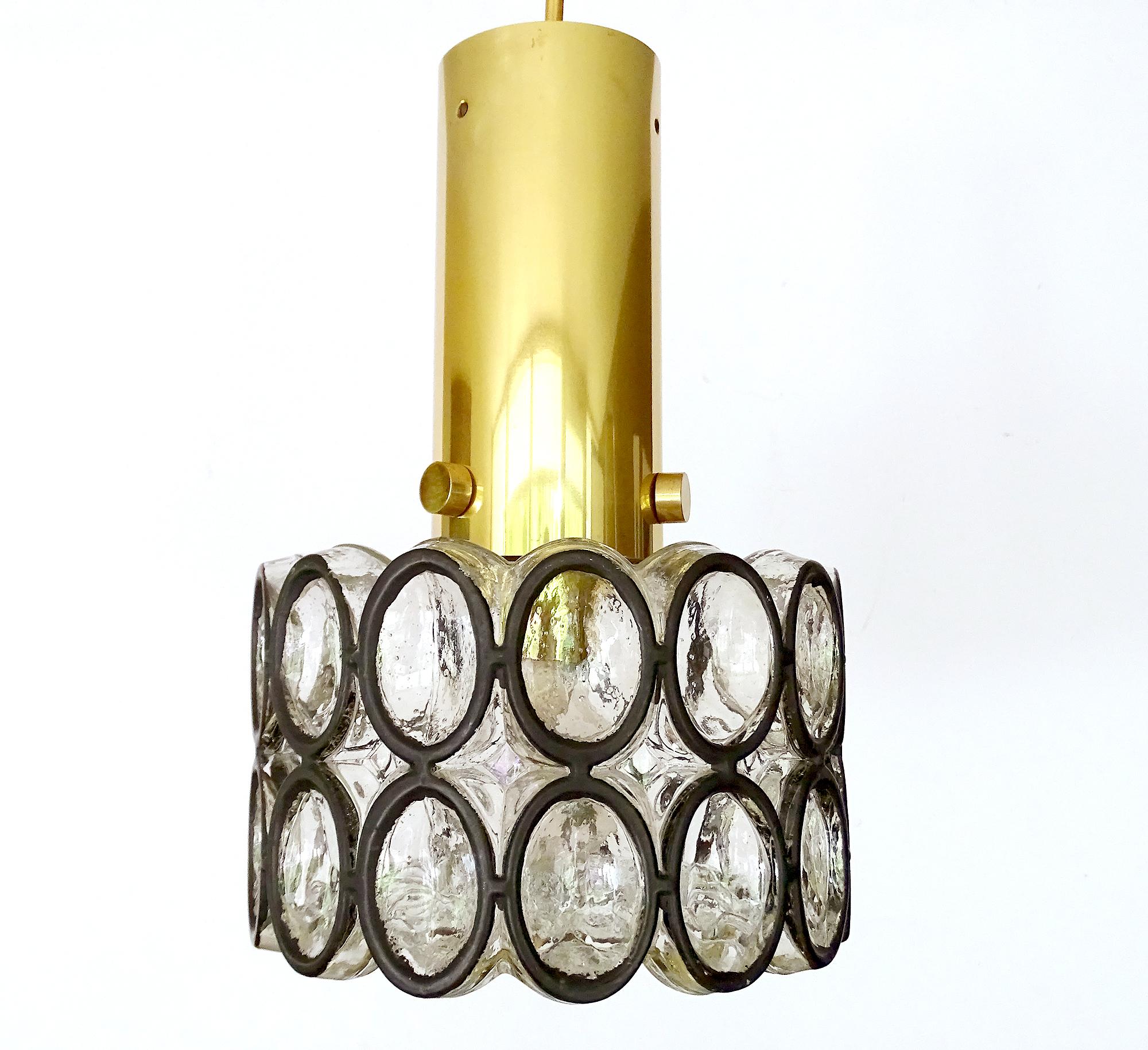 Limburg Glass and Brass Pendant Light, 1970s In Good Condition For Sale In Bremen, DE