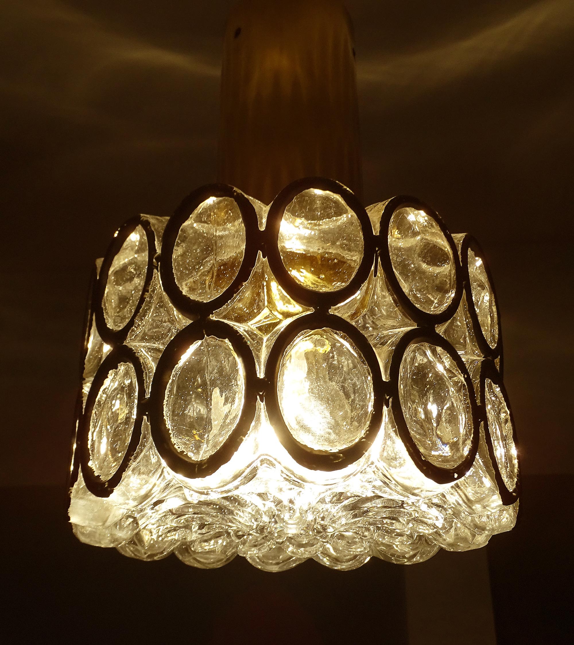 Mid-20th Century Limburg Glass and Brass Pendant Light, 1970s For Sale