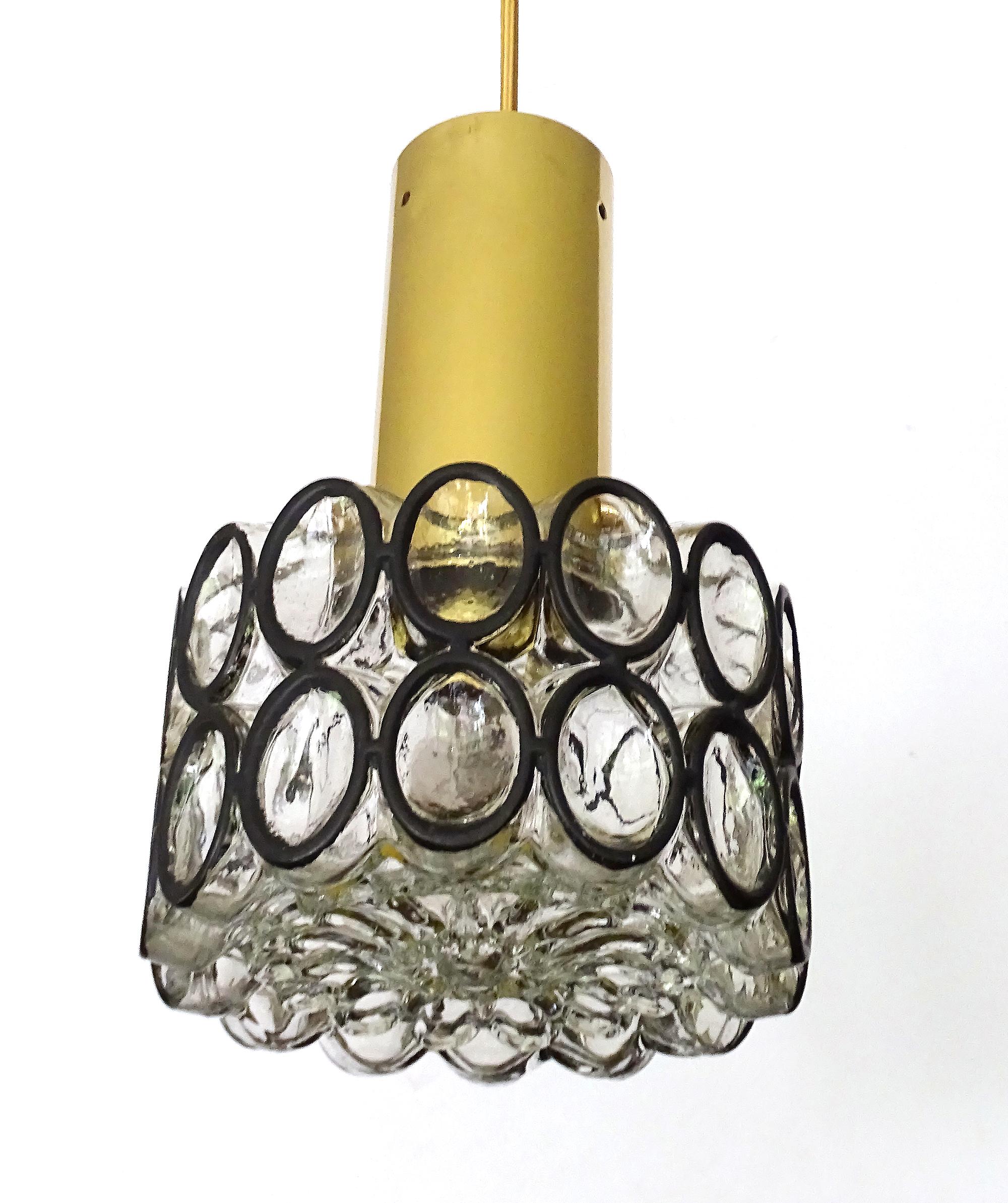 Limburg Glass and Brass Pendant Light, 1970s For Sale 1