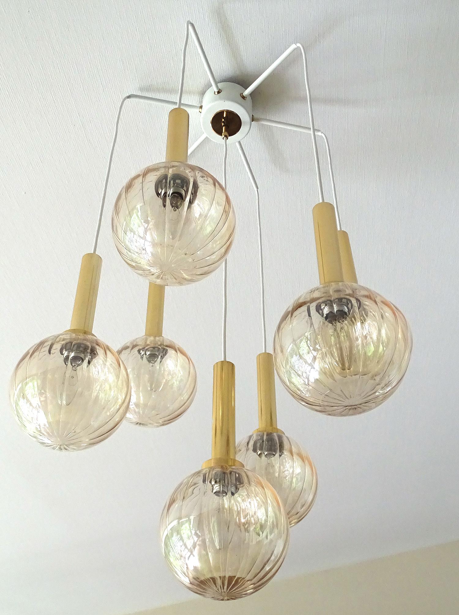 Limburg Glass Brass Chandelier Pendants Light , Stilnovo Gio Ponti Era  8