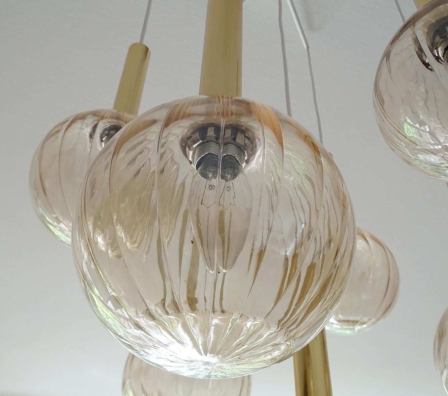 Limburg Glass Brass Chandelier Pendants Light , Stilnovo Gio Ponti Era  10