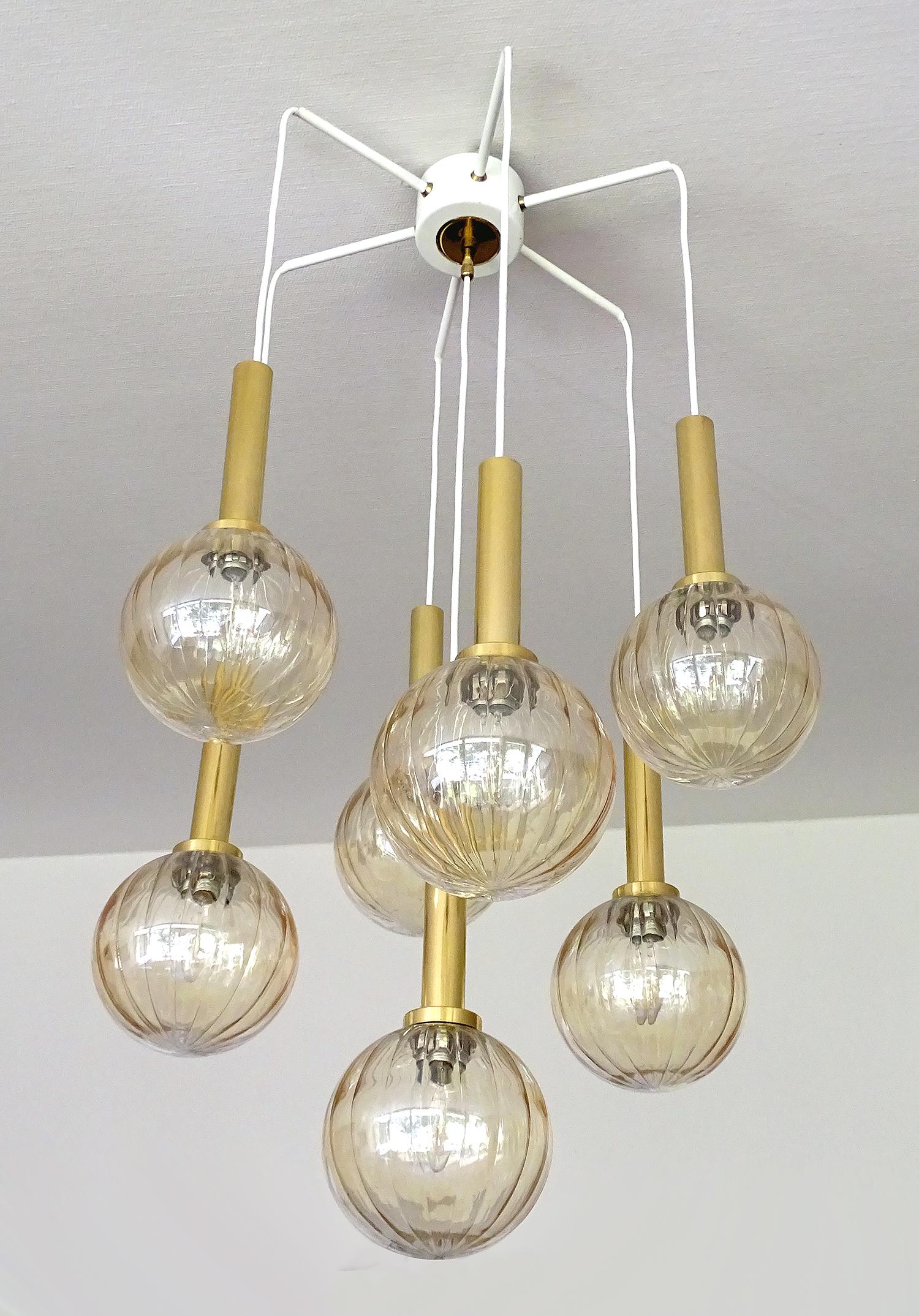 German Limburg Glass Brass Chandelier Pendants Light , Stilnovo Gio Ponti Era 