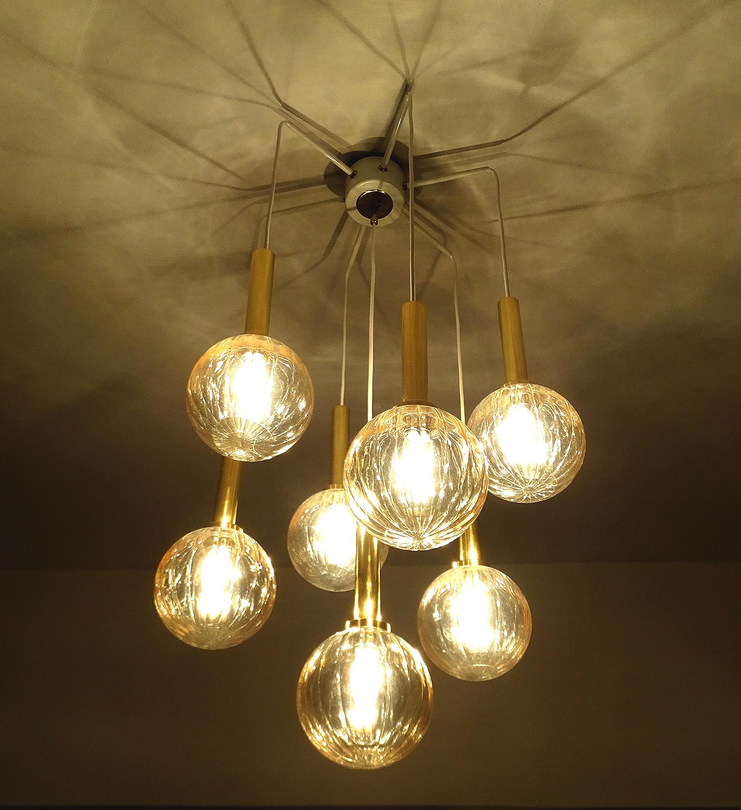 Limburg Glass Brass Chandelier Pendants Light , Stilnovo Gio Ponti Era  1