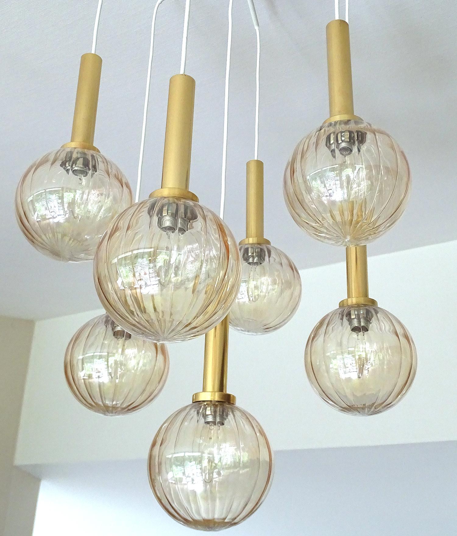 Limburg Glass Brass Chandelier Pendants Light , Stilnovo Gio Ponti Era  2