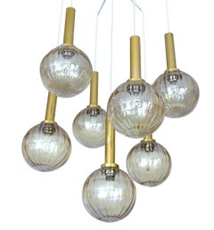 Vintage Limburg Glass Brass Chandelier Pendants Light , Stilnovo Gio Ponti Era 