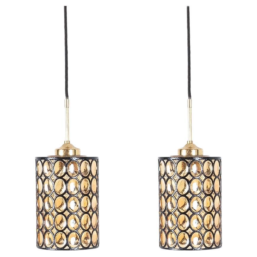 Limburg Midcentury Iron and Glass Pendant Lamps, Germany 1960 For Sale