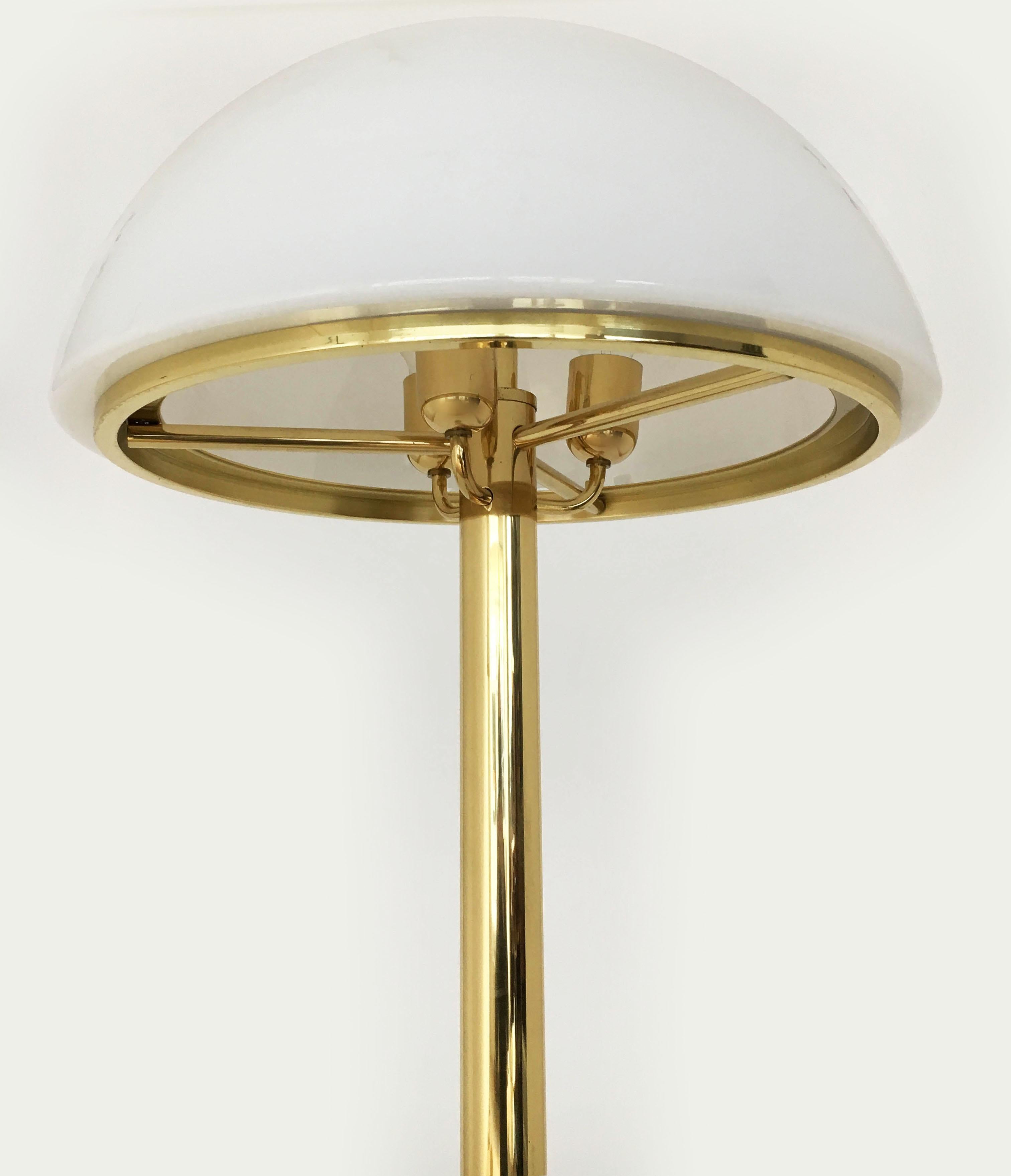 Limburg Mushroom Pair Floor Lamps Brass Satin Glass, Germany, 1970s For Sale 3