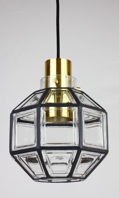 Limburg One of Four Vintage Minimalist Iron, Brass & Glass Pendant Lights, 1960s