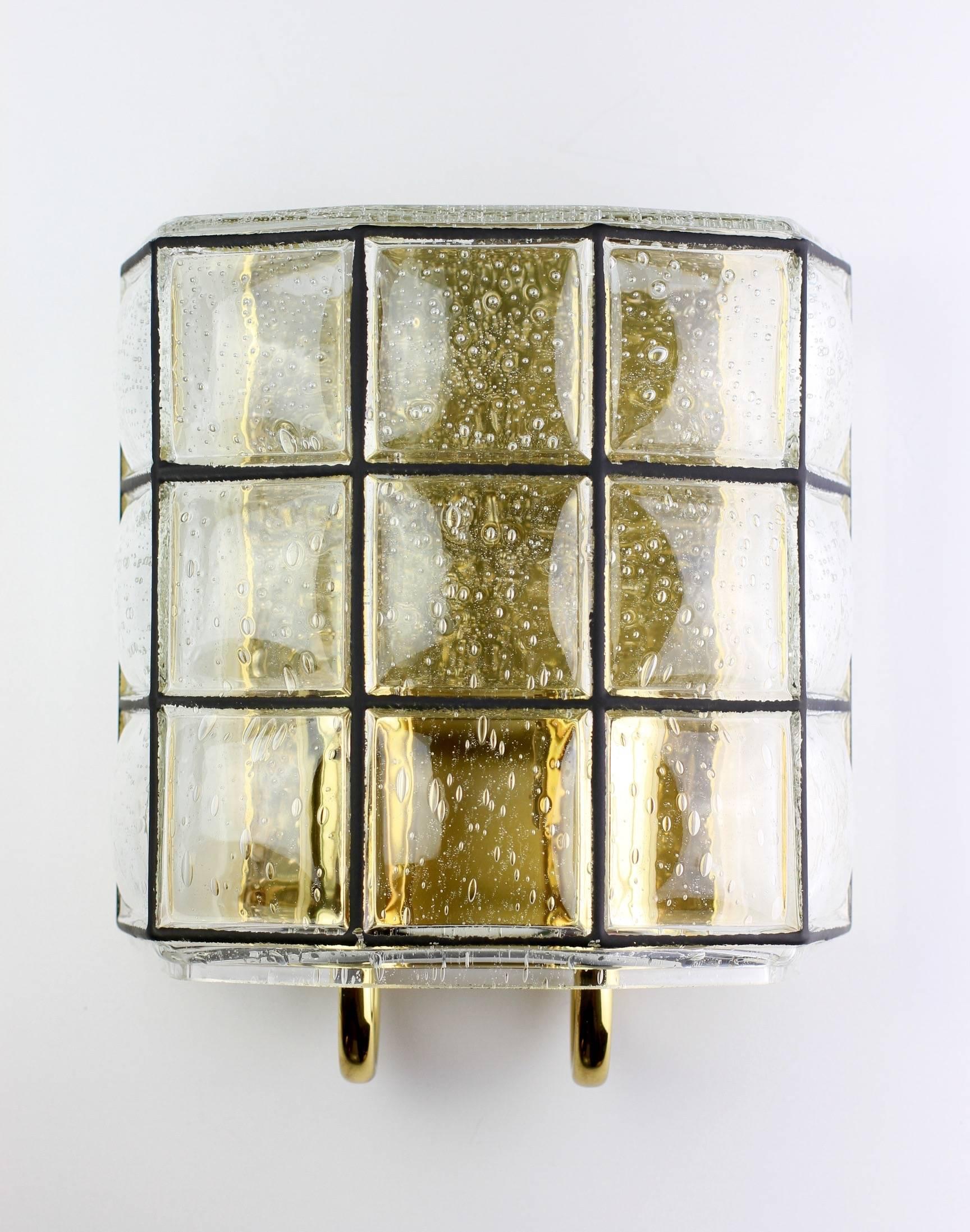Mid-Century Modern Limburg One of Six Large Mid-Century Iron Bubble Glass and Brass Wall Lights For Sale