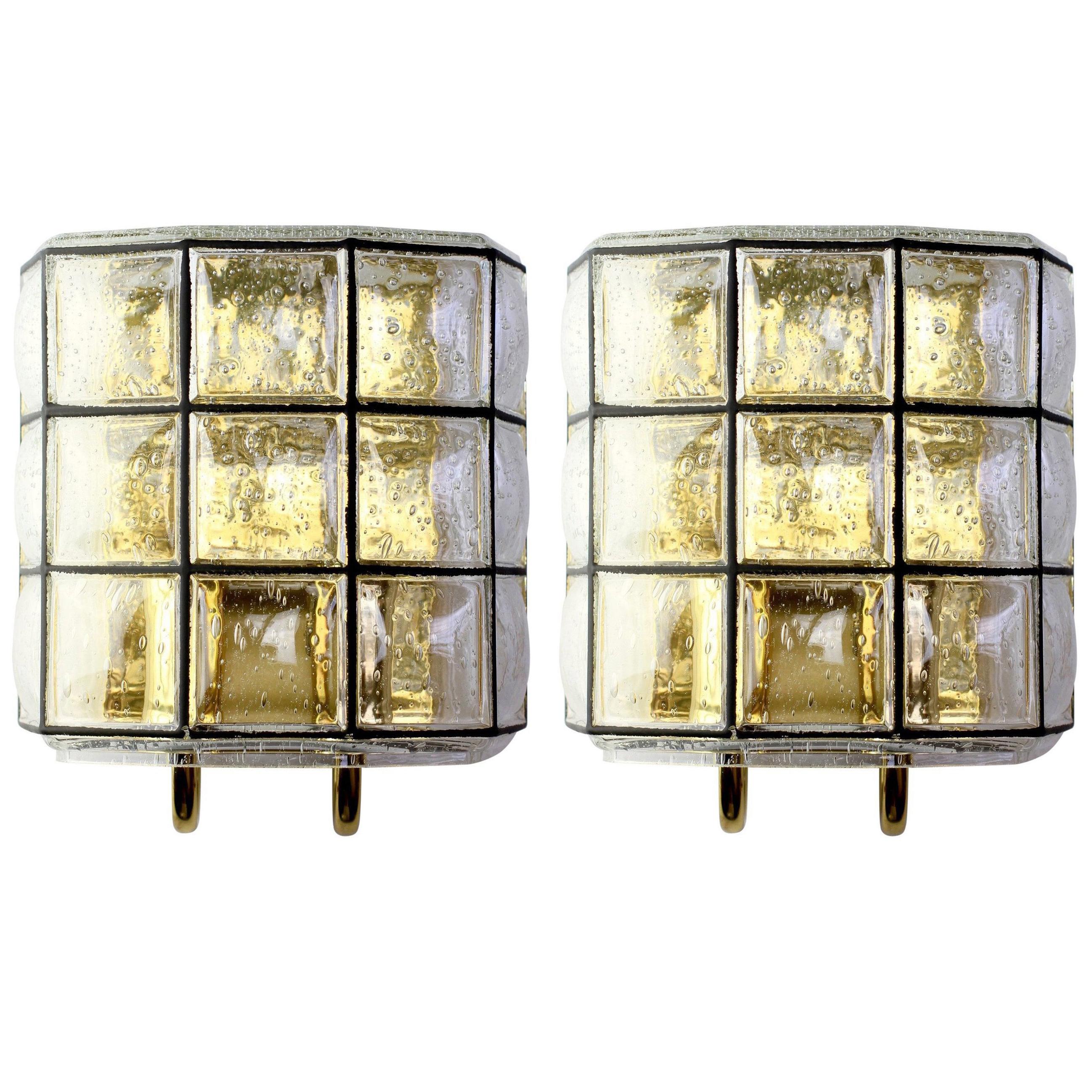 Limburg One of Six Large Mid-Century Iron Bubble Glass and Brass Wall Lights For Sale