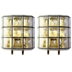 Vintage Limburg One of Six Large Mid-Century Iron Bubble Glass and Brass Wall Lights