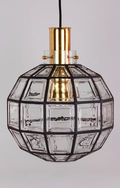 Limburg One of Three Large Brass Iron & Clear Glass Round Pendant Lights C.1965
